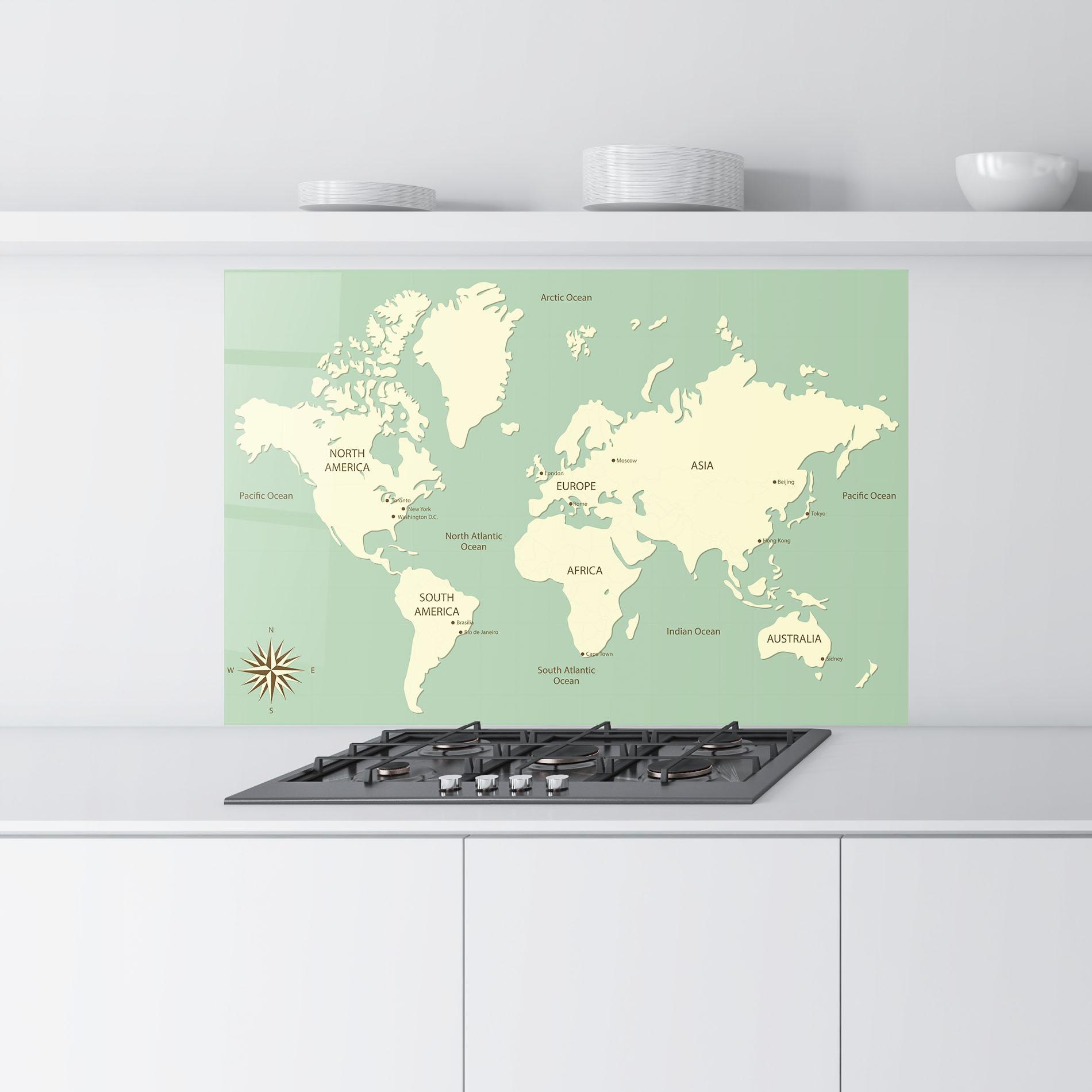Panou Sticla Bucatarie Green Cream Map mockup 9