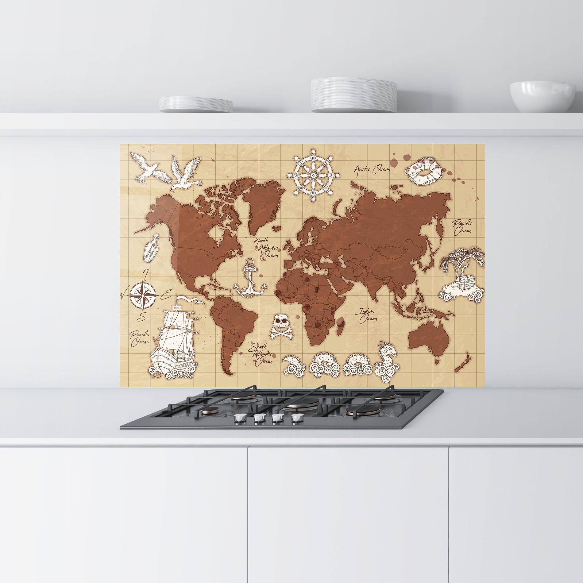 Panou Sticla Bucatarie Old Pirate Map mockup 9