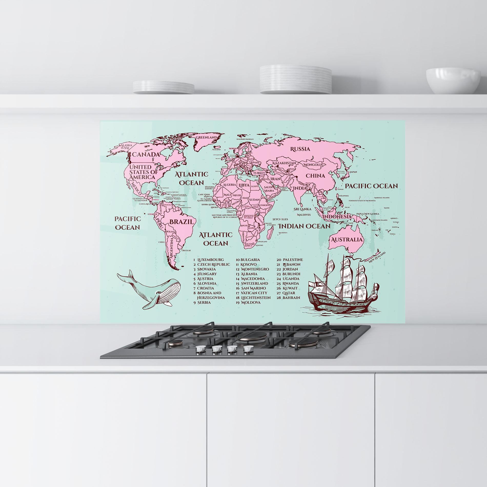 Panou Sticla Bucatarie Pink Pirate Map mockup 9