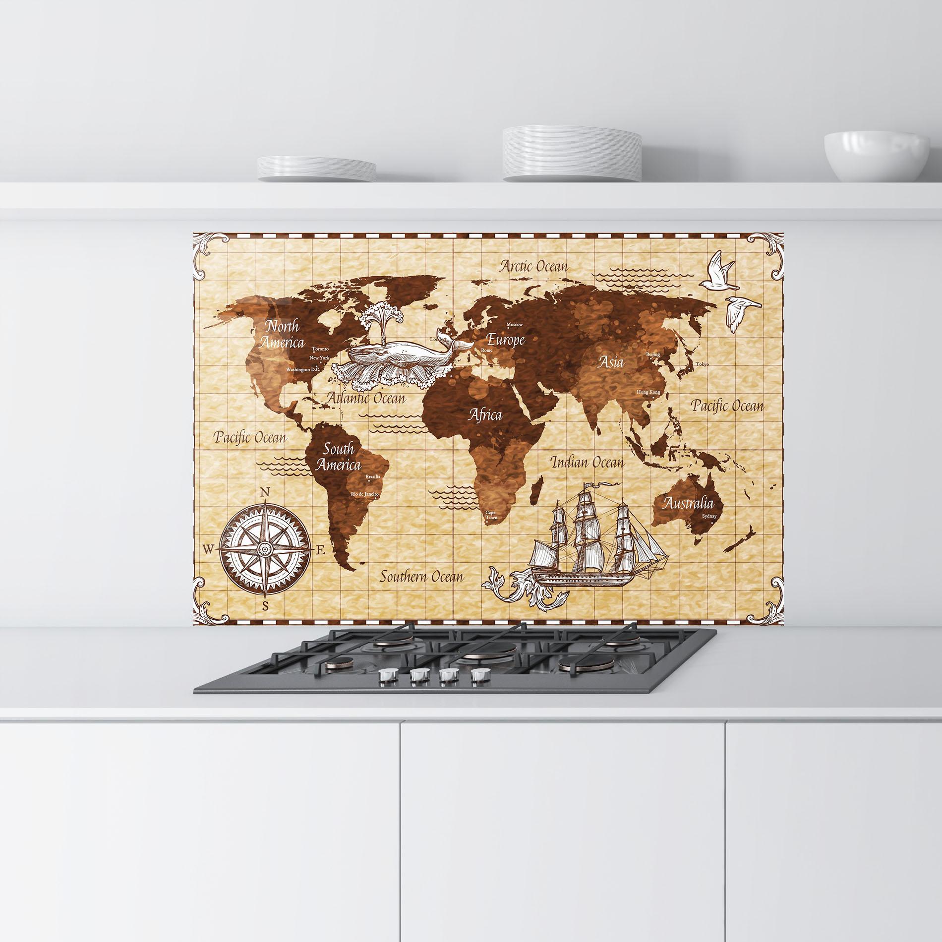 Panou Sticla Bucatarie Pirate World Map mockup 9