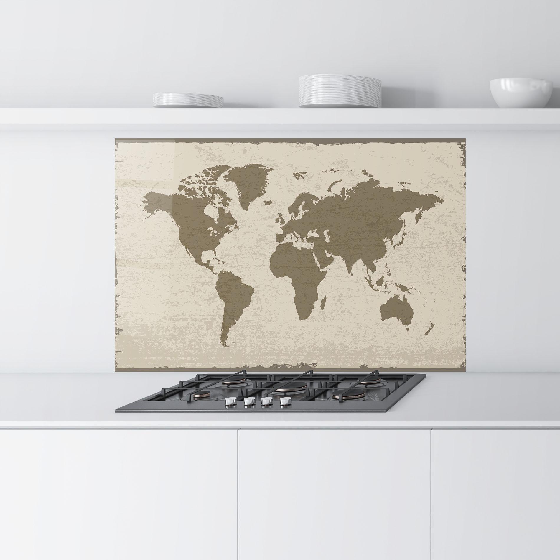 Panou Sticla Bucatarie World Brown Map mockup 9