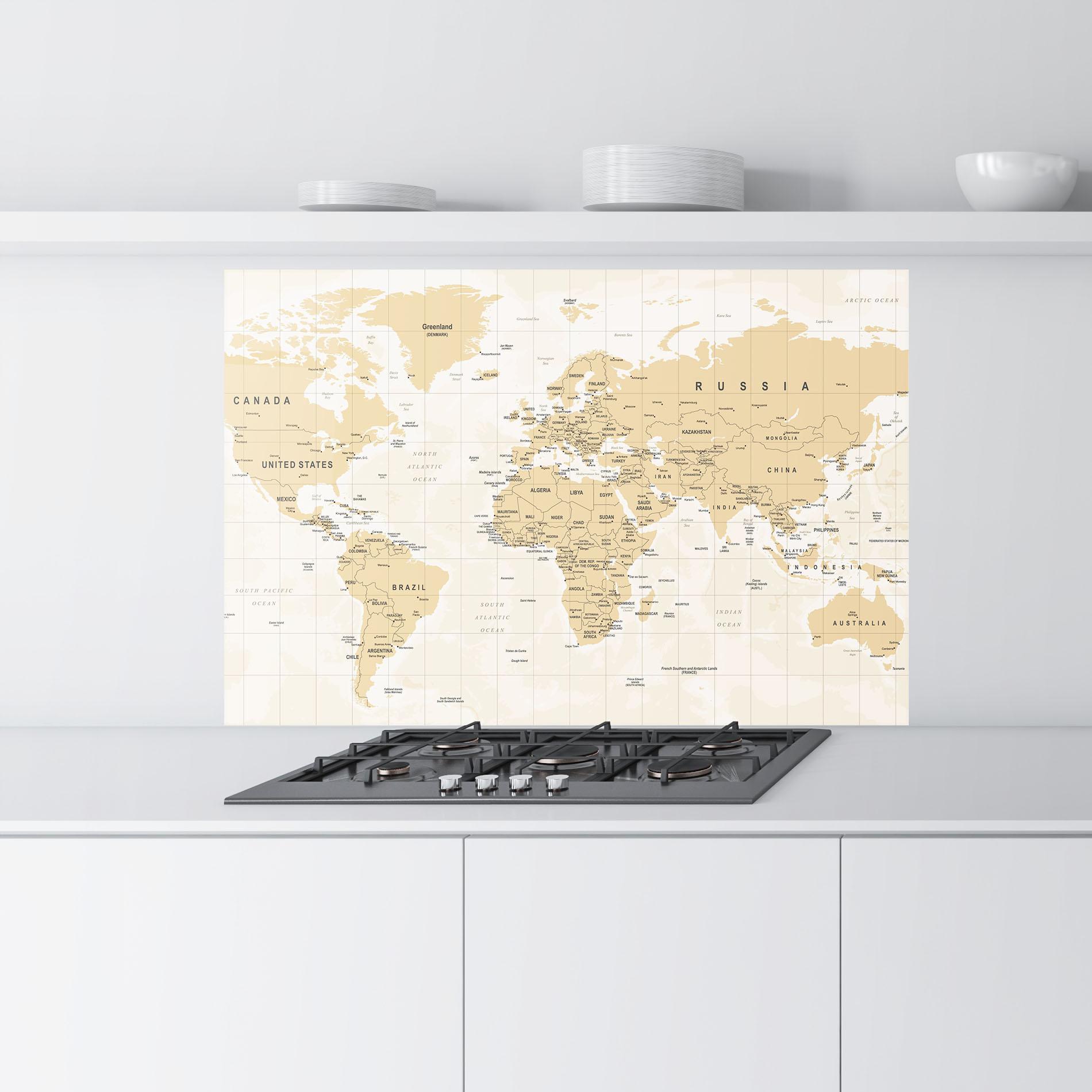 Panou Sticla Bucatarie World Old Map mockup 9