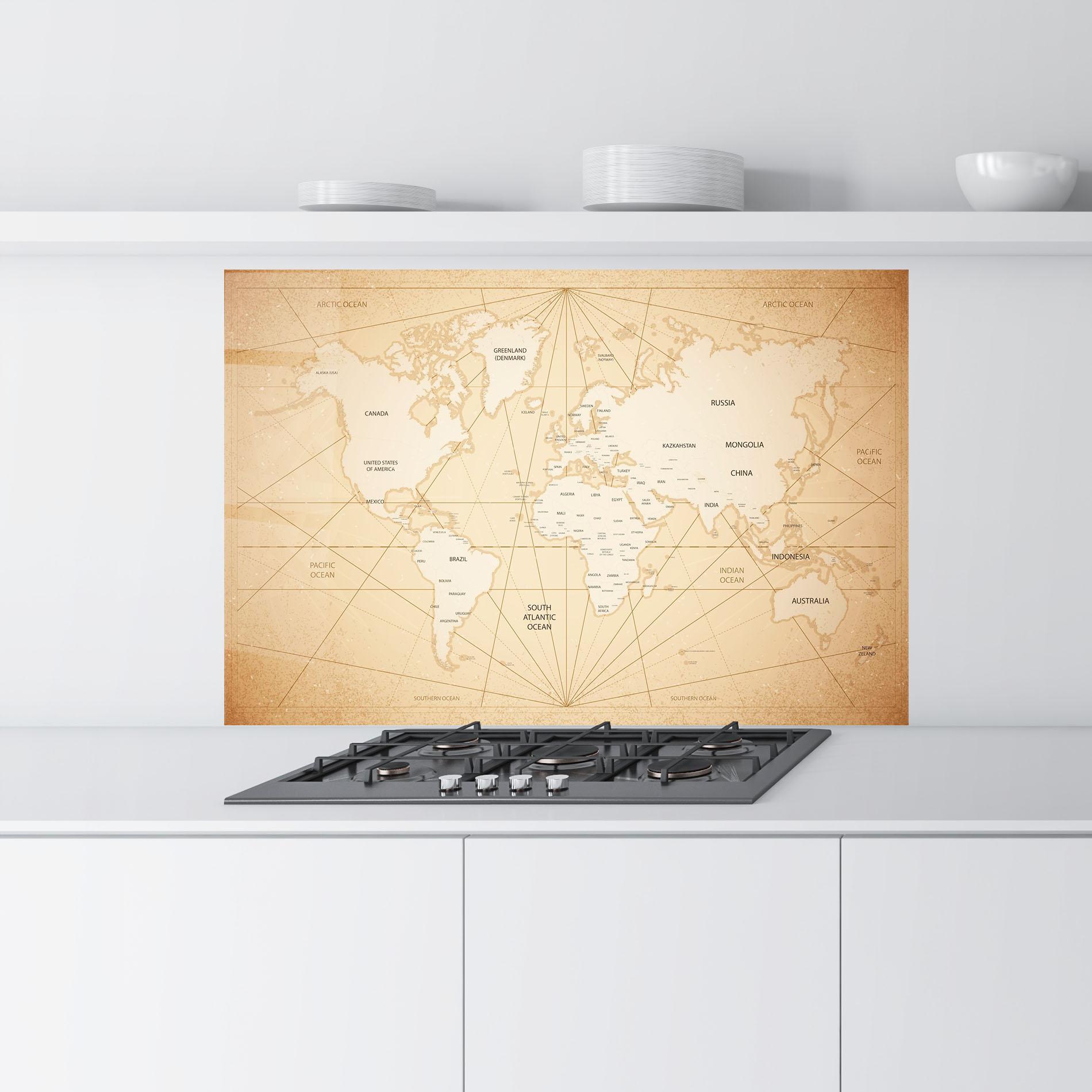 Panou Sticla Bucatarie World Vintage Map mockup 9