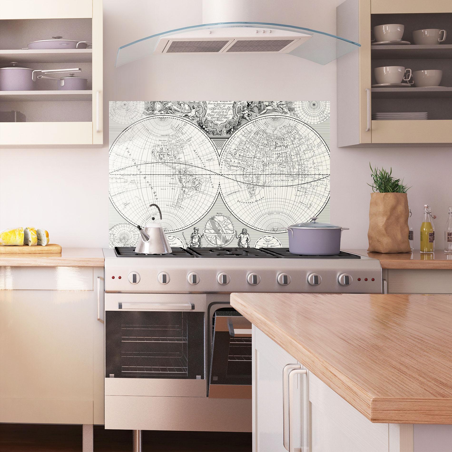 Panou Sticla Bucatarie Black White Map mockup 1