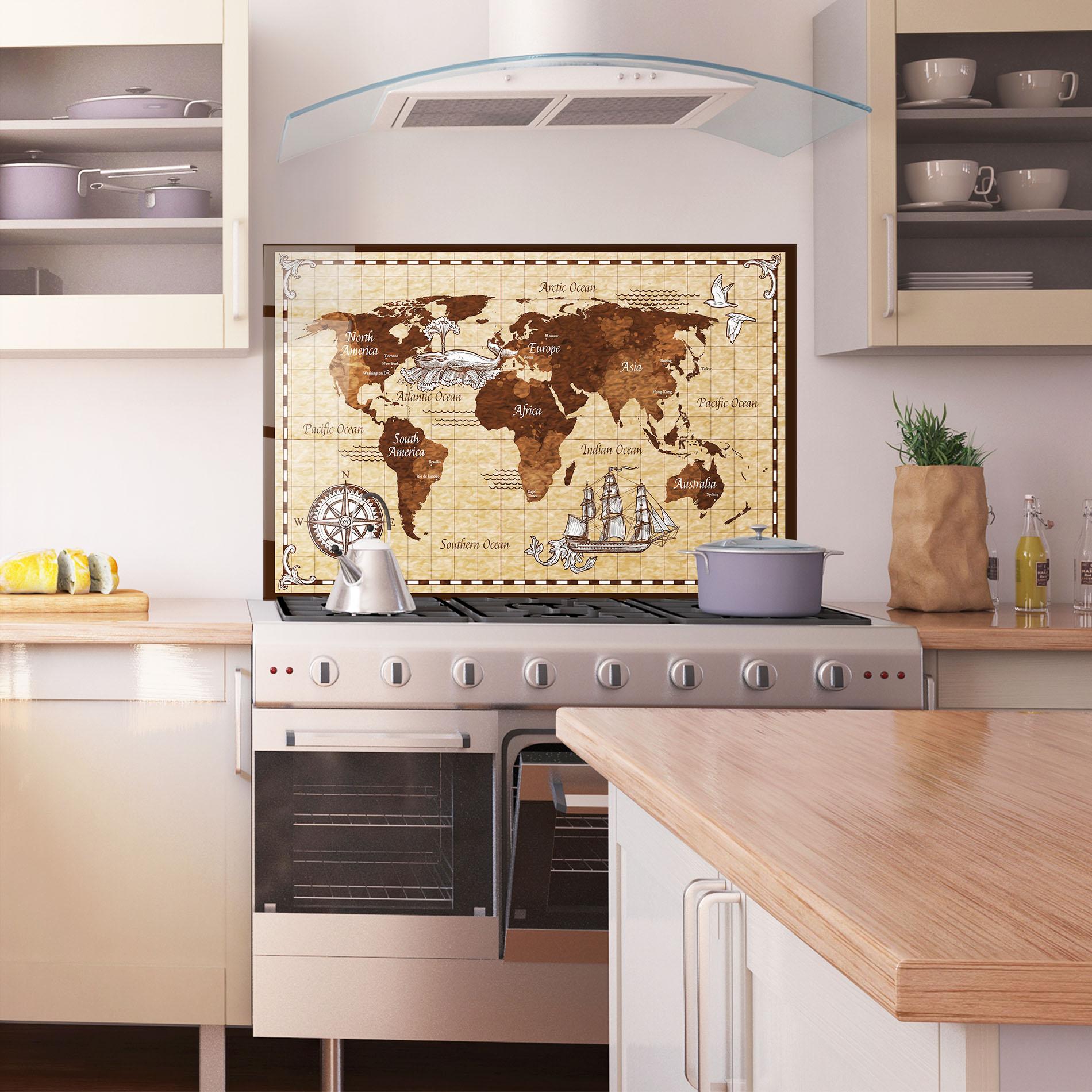 Panou Sticla Bucatarie Brown Old Map mockup 1