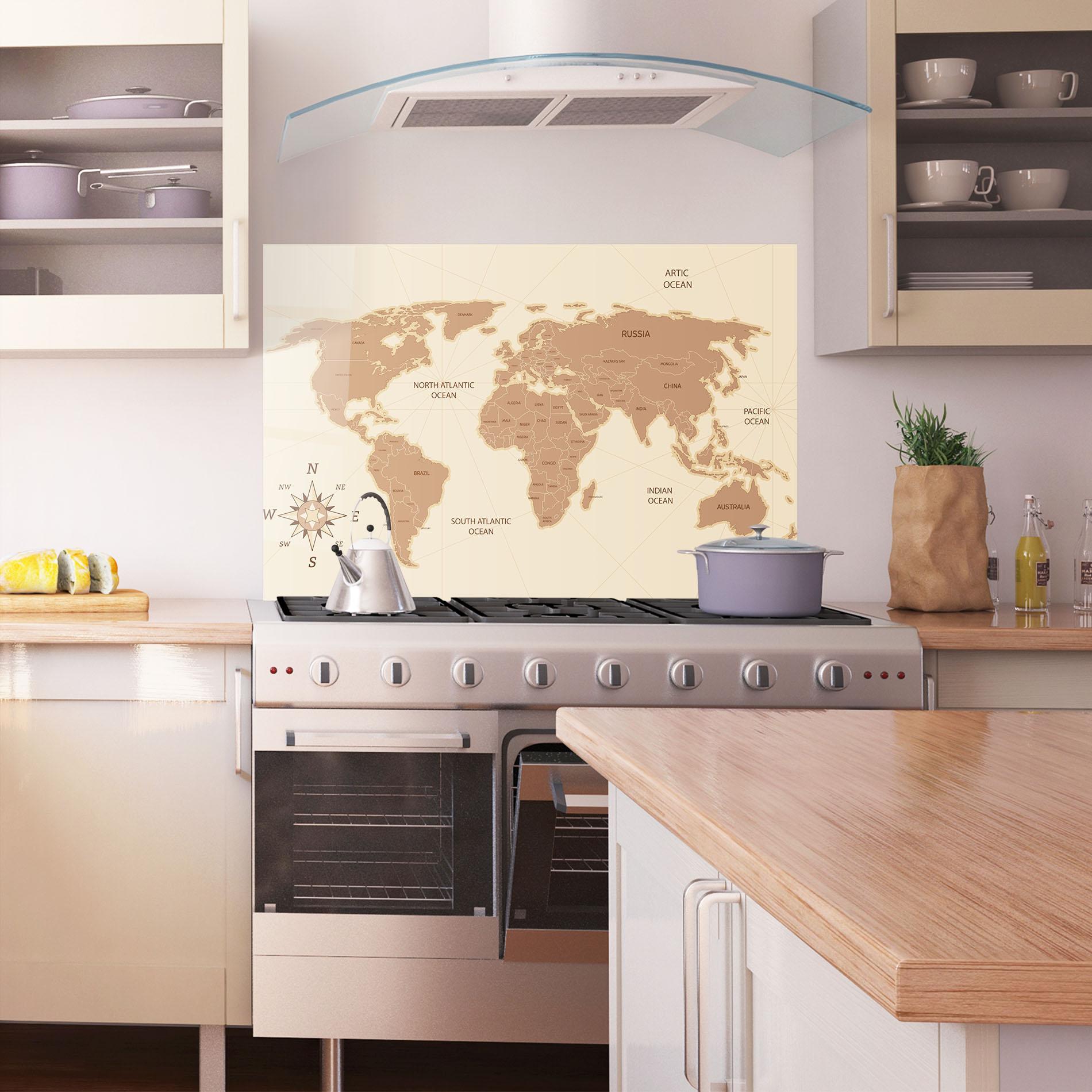 Panou Sticla Bucatarie Cream Map Vintage mockup 1