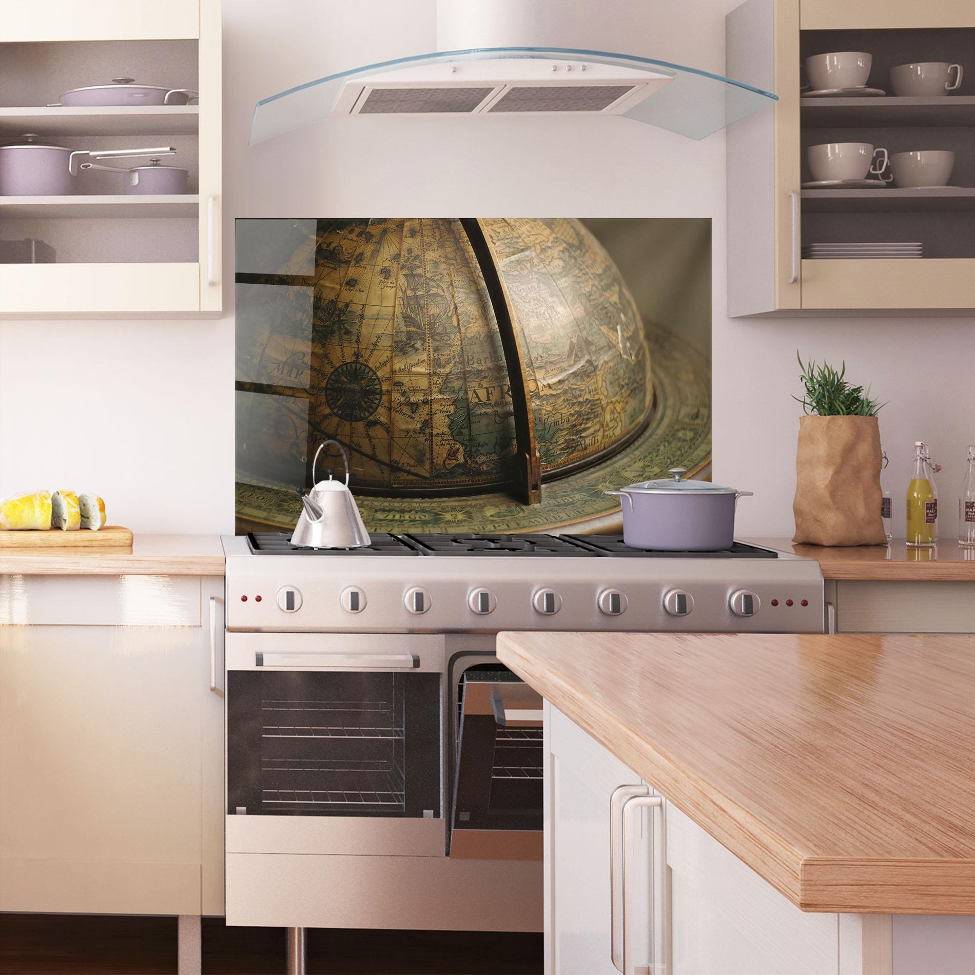Panou Sticla Bucatarie Globe Map mockup 1
