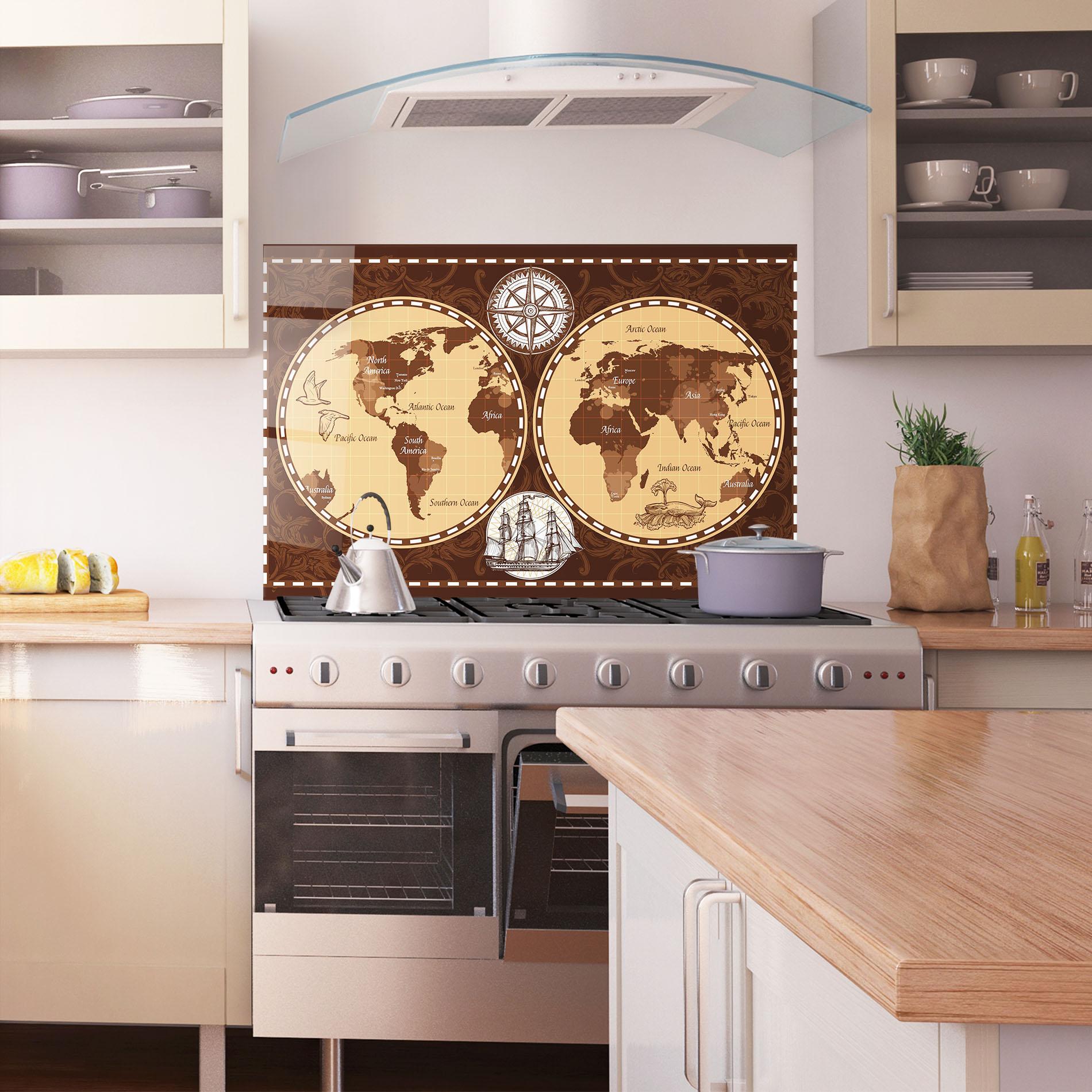 Panou Sticla Bucatarie Old Brown Map mockup 1