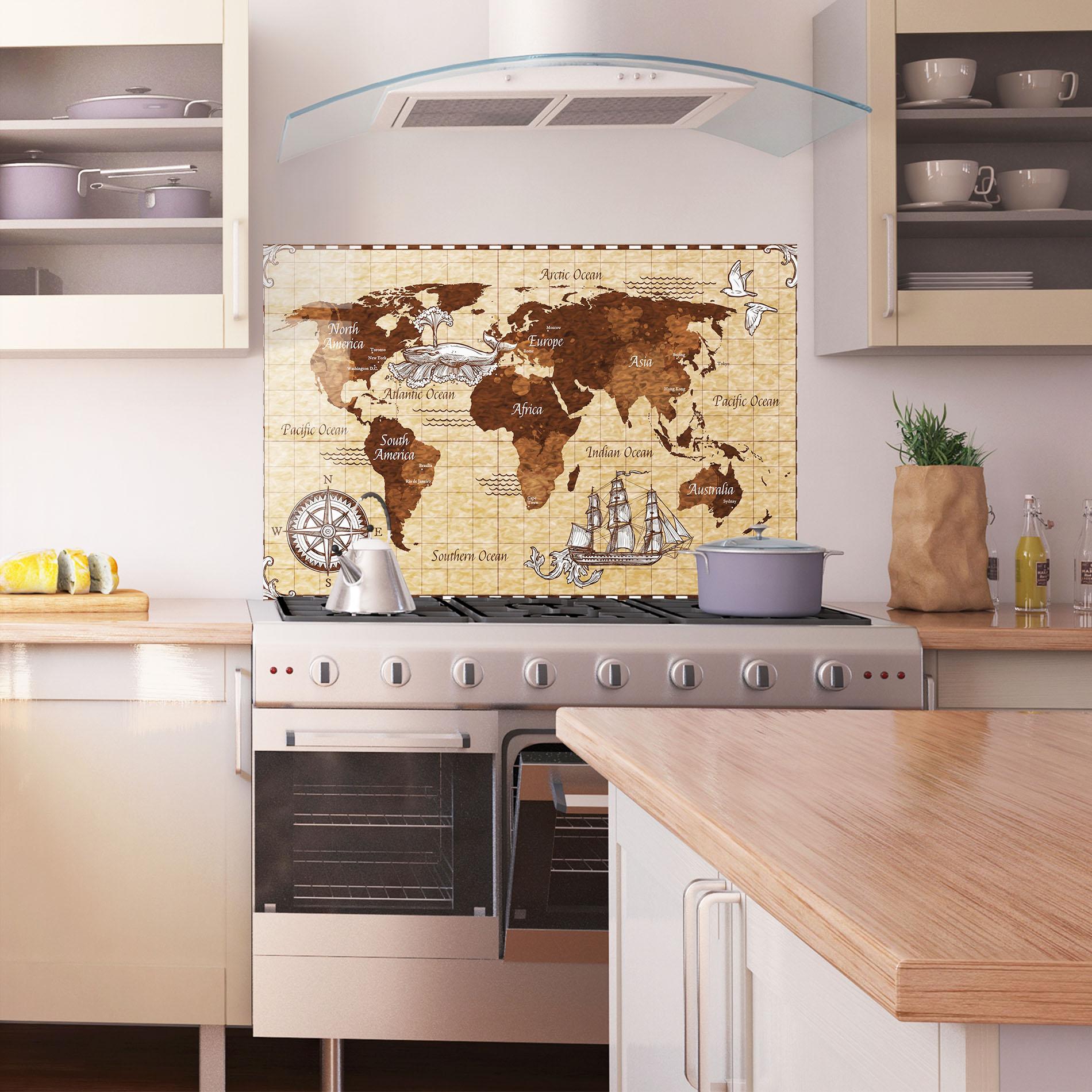 Panou Sticla Bucatarie Pirate World Map mockup 1