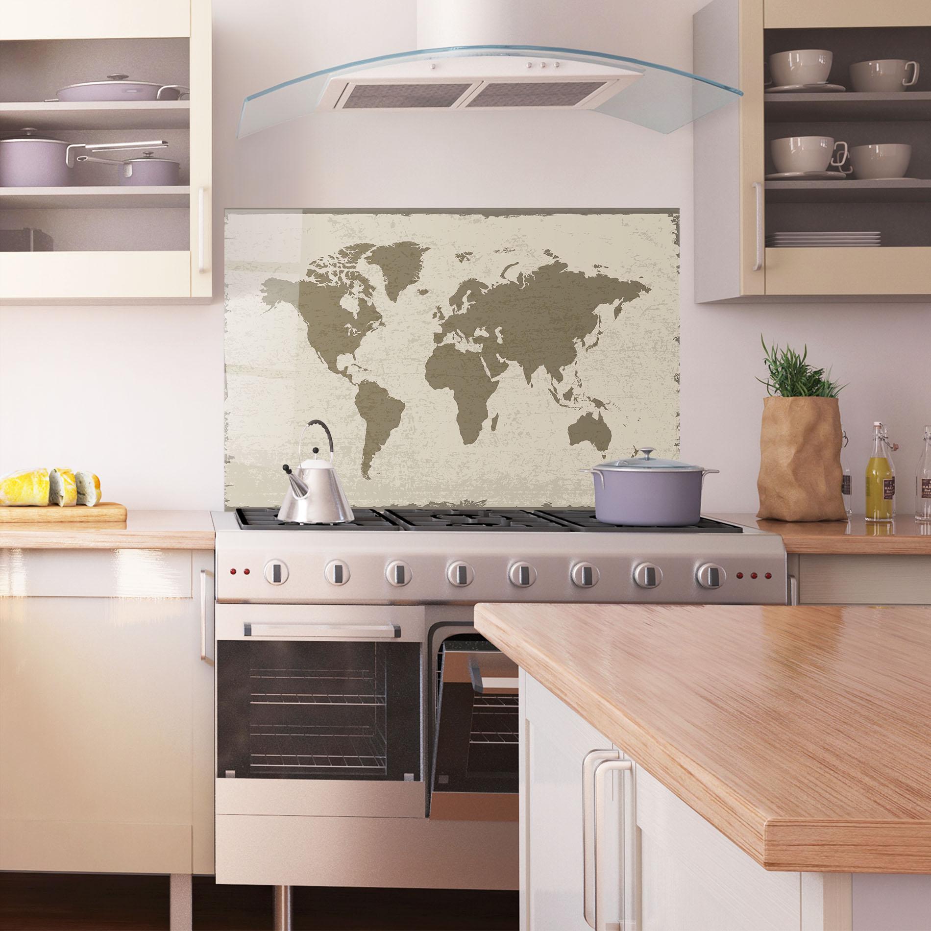 Panou Sticla Bucatarie World Brown Map mockup 1
