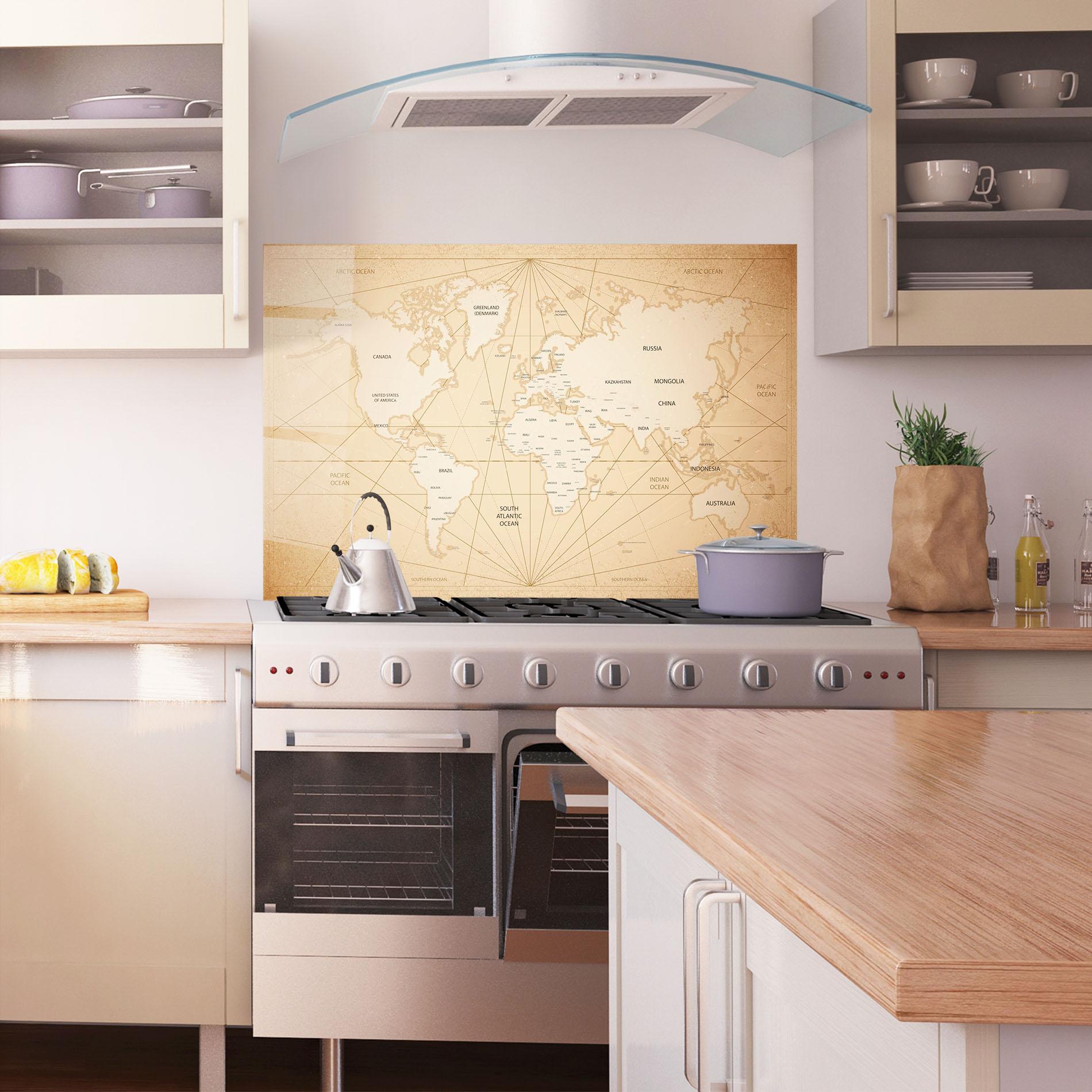 Panou Sticla Bucatarie World Vintage Map mockup 1