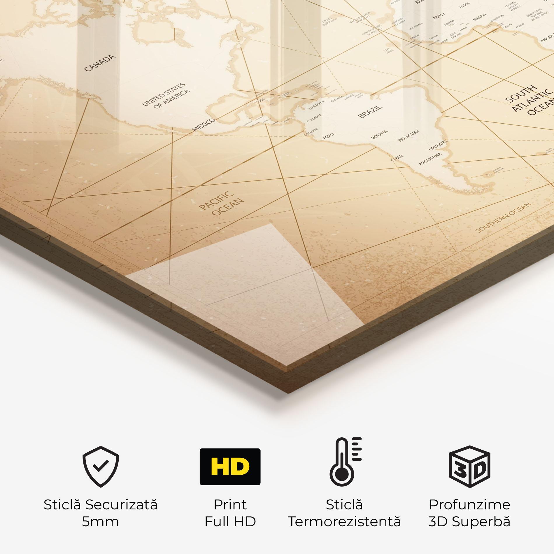 Panou Sticla Bucatarie World Vintage Map mockup 2