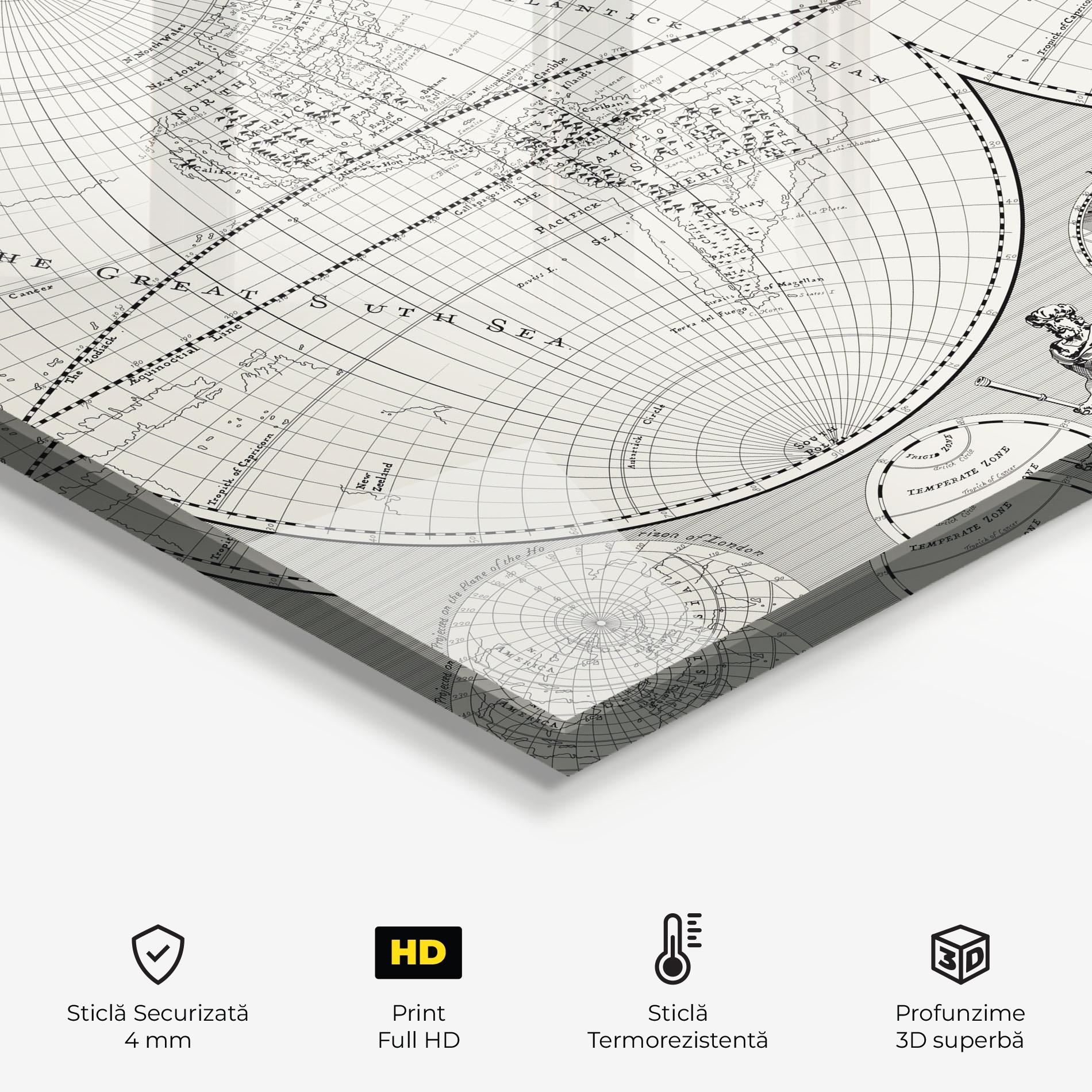 Panou Sticla Bucatarie Black White Map mockup 2