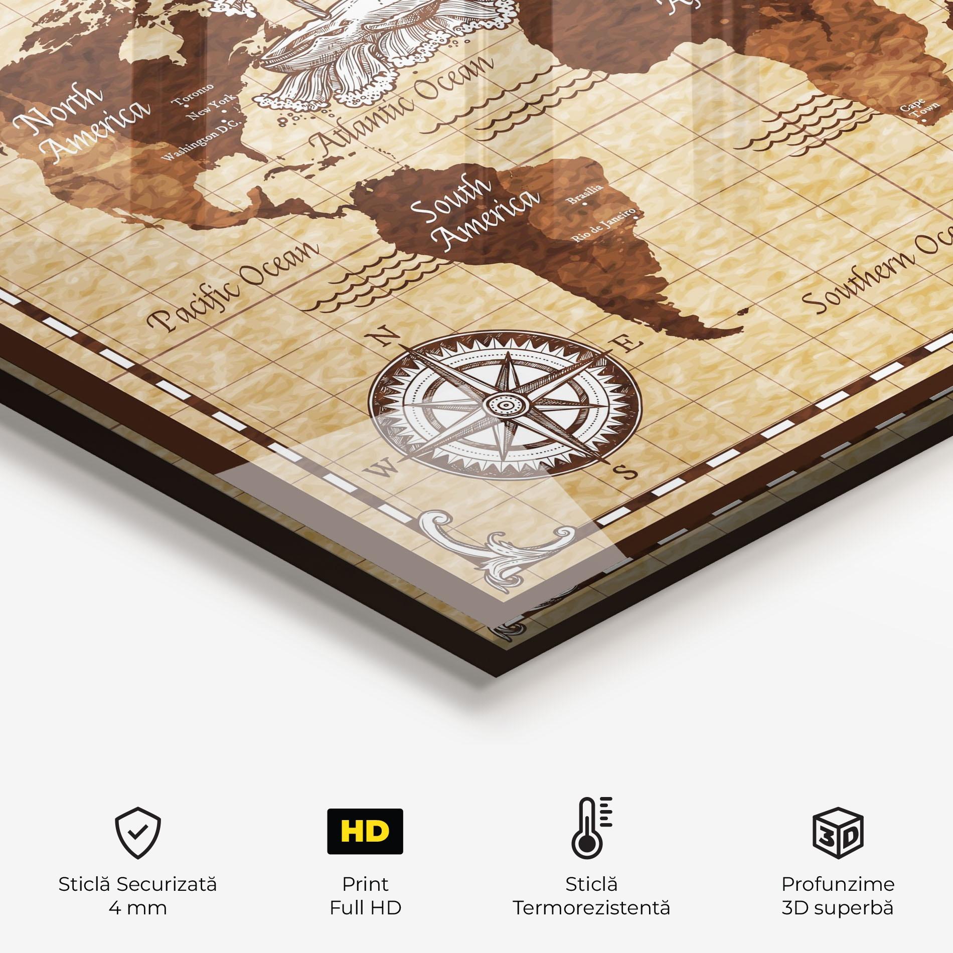 Panou Sticla Bucatarie Brown Old Map mockup 2
