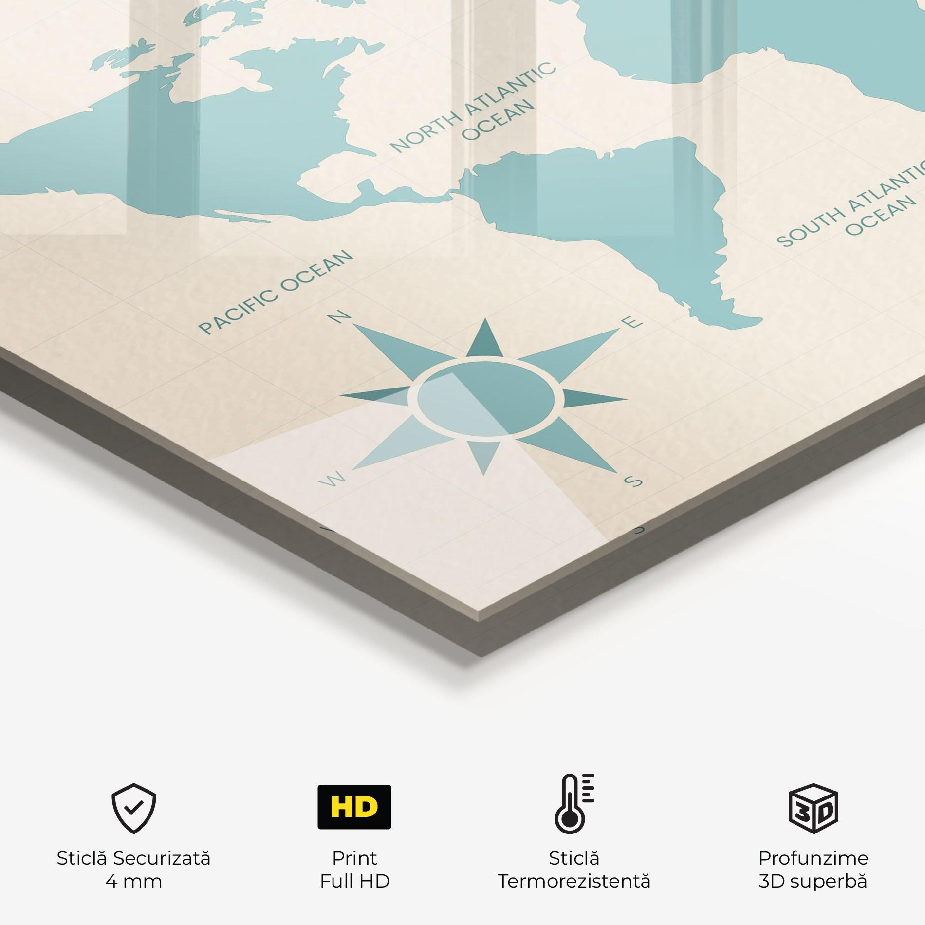 Panou Sticla Bucatarie Cream Blue Map mockup 2