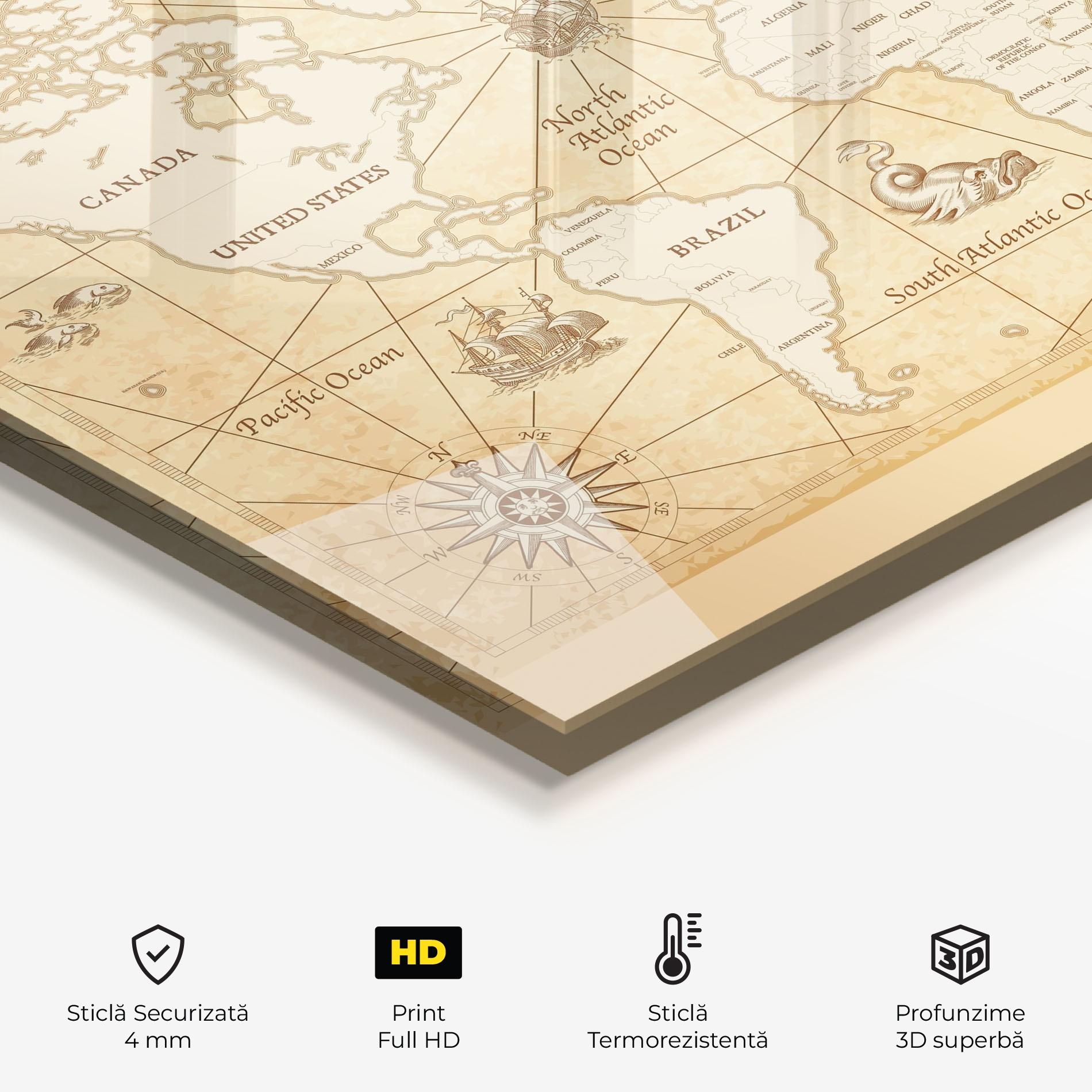 Panou Sticla Bucatarie Cream Old Map mockup 2