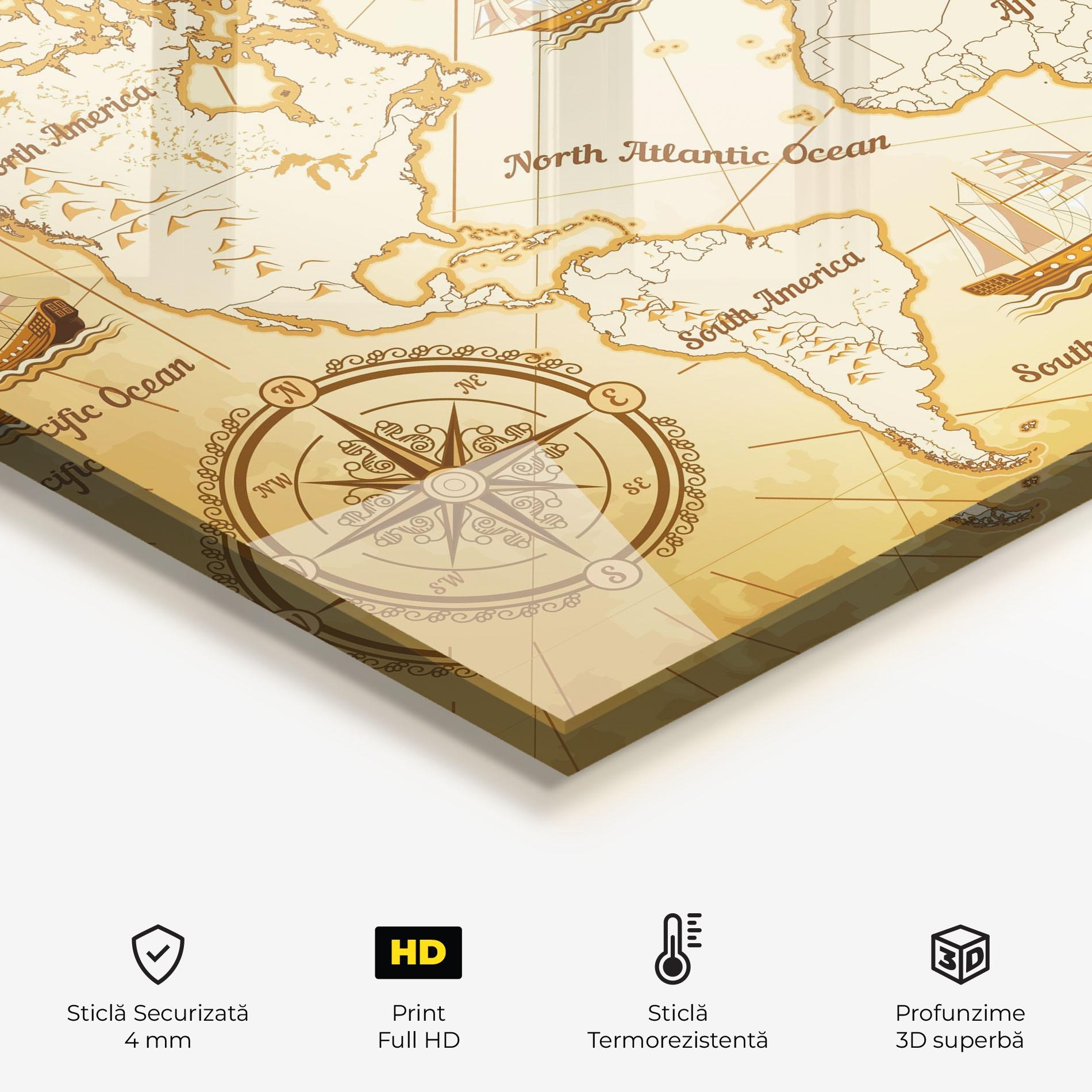 Panou Sticla Bucatarie Gold Old Map mockup 2
