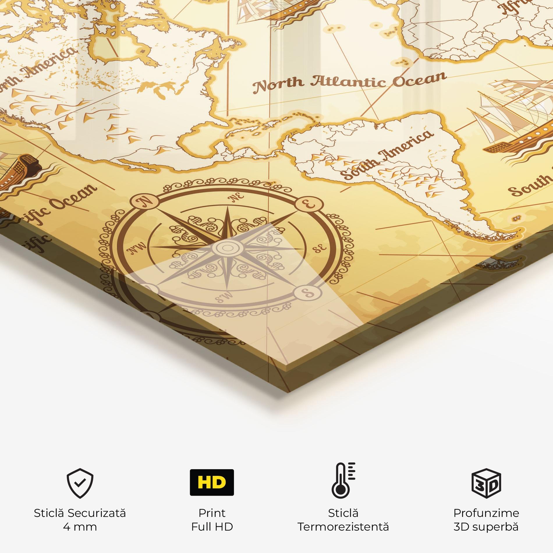 Panou Sticla Bucatarie Gold Vintage Map mockup 2