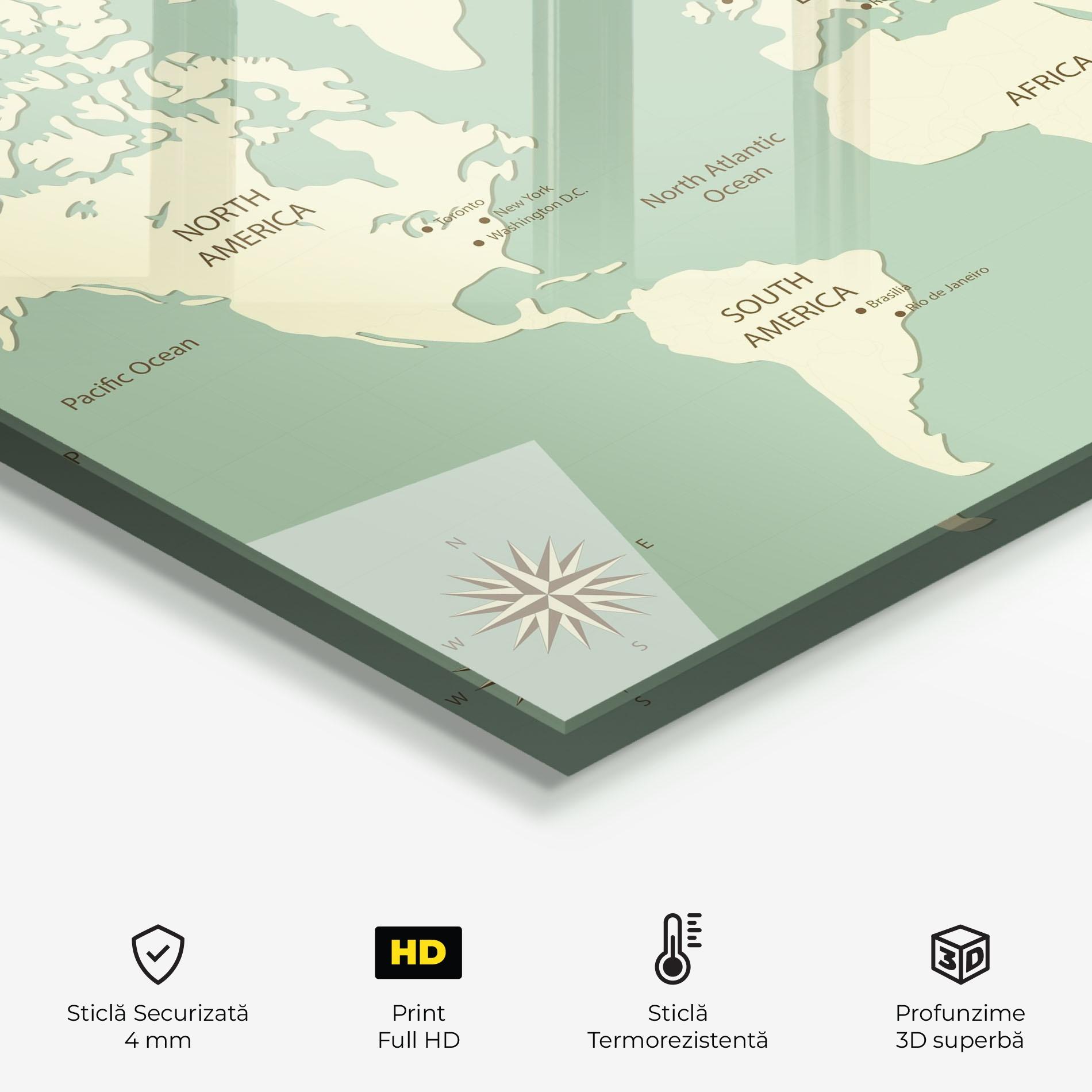 Panou Sticla Bucatarie Green Cream Map mockup 2