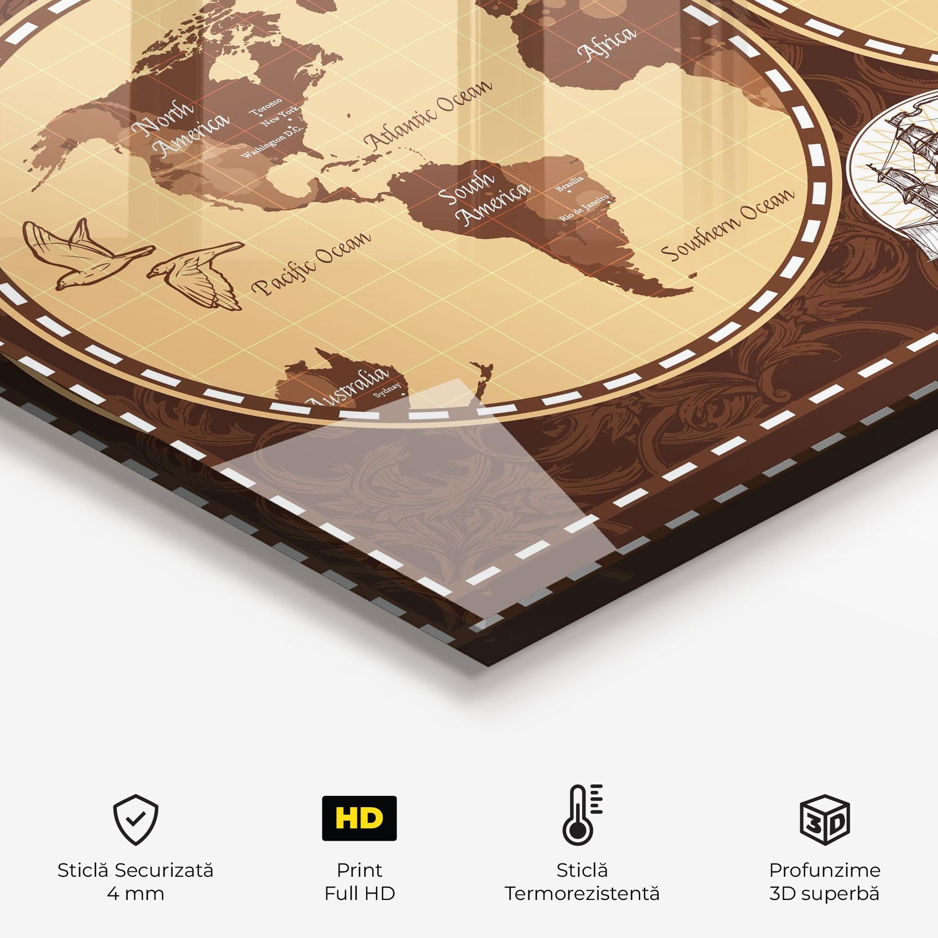 Panou Sticla Bucatarie Old Brown Map mockup 2
