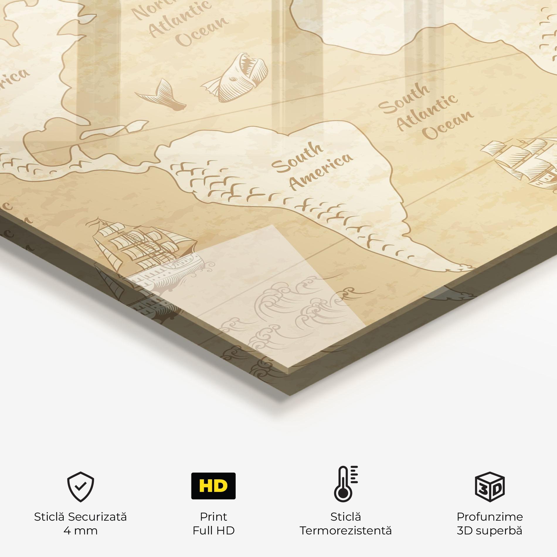 Panou Sticla Bucatarie Old Continents Map mockup 2