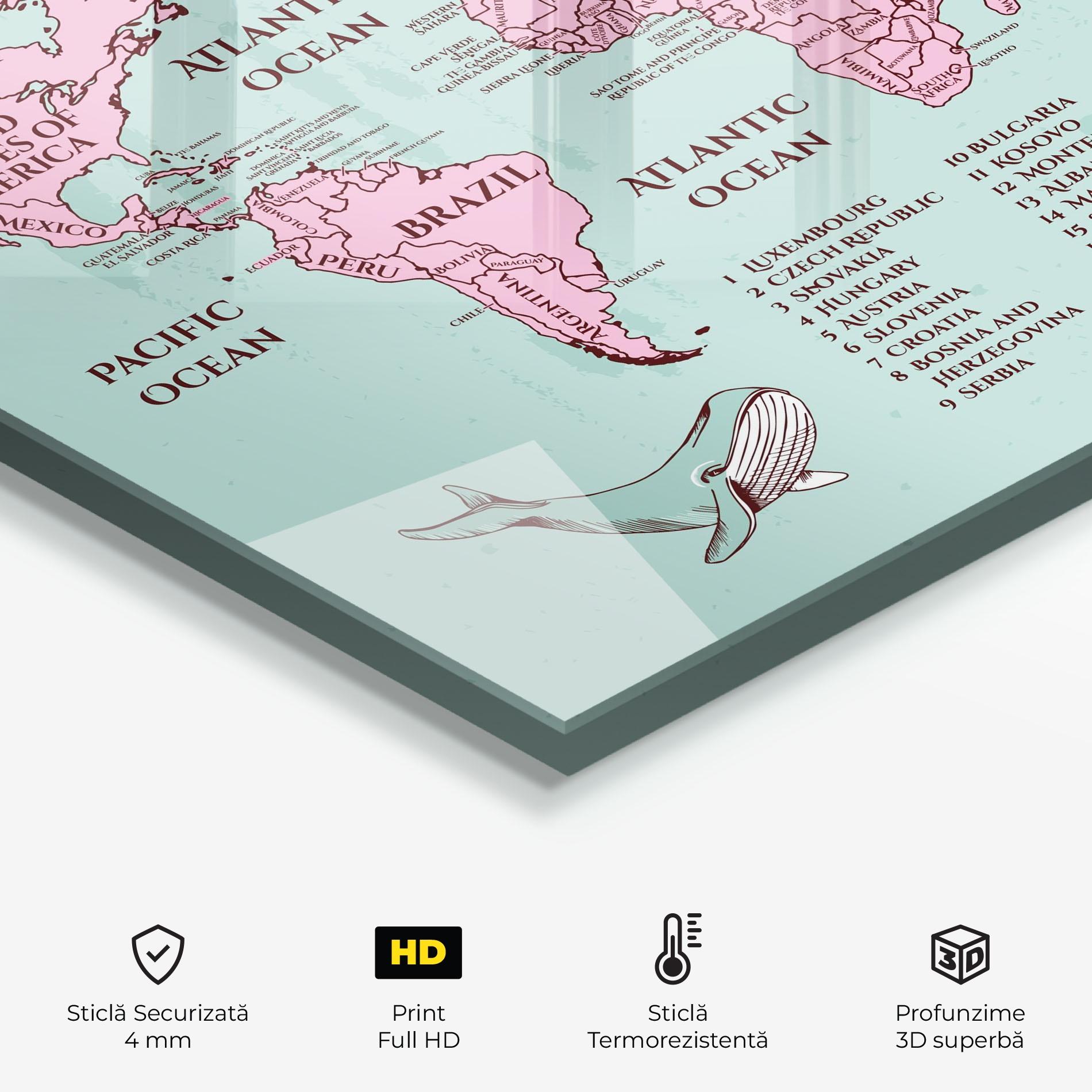 Panou Sticla Bucatarie Pink Pirate Map mockup 2