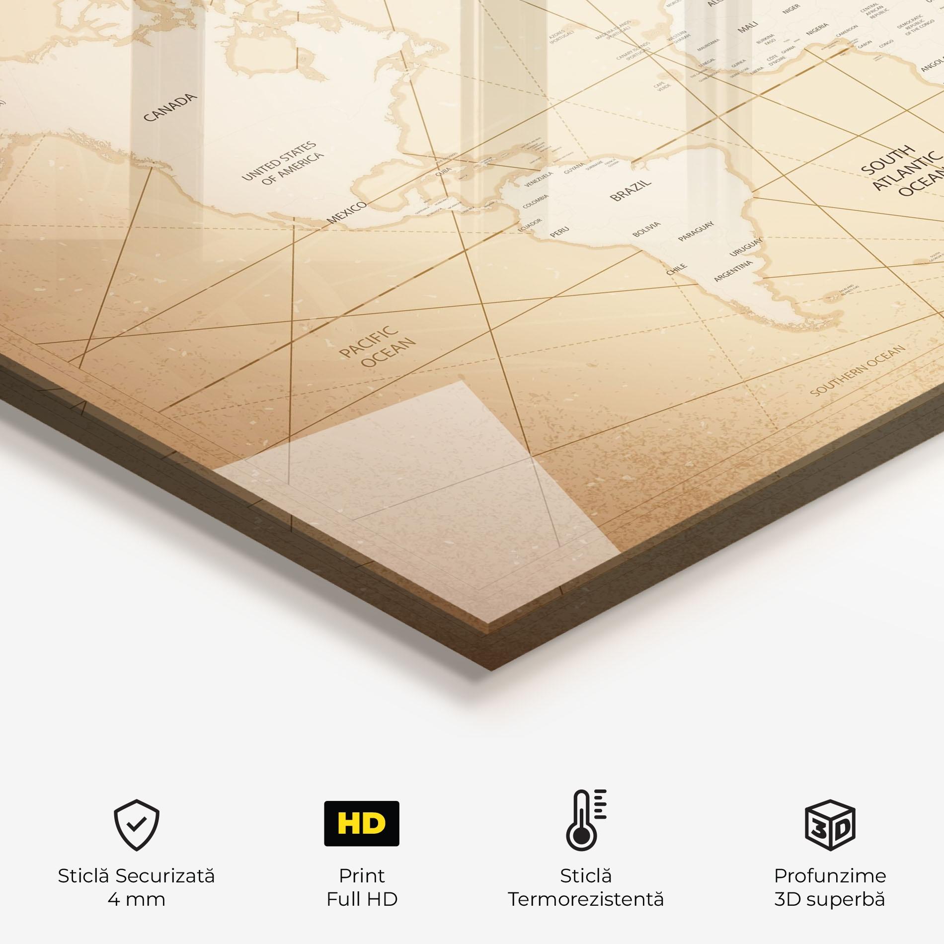 Panou Sticla Bucatarie World Vintage Map mockup 2
