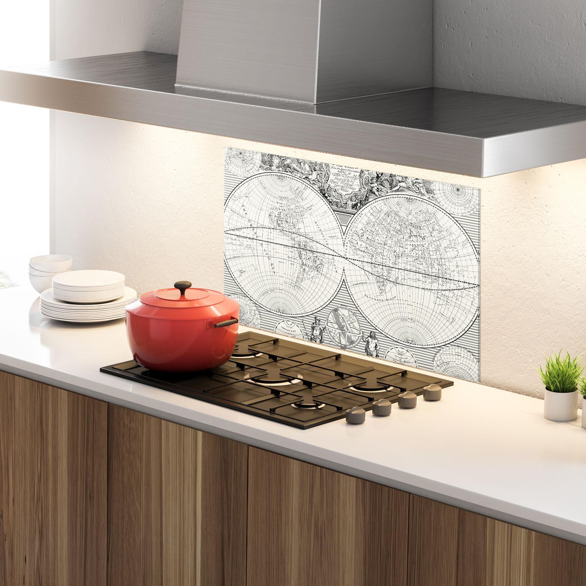 Panou Sticla Bucatarie Black White Map mockup 4