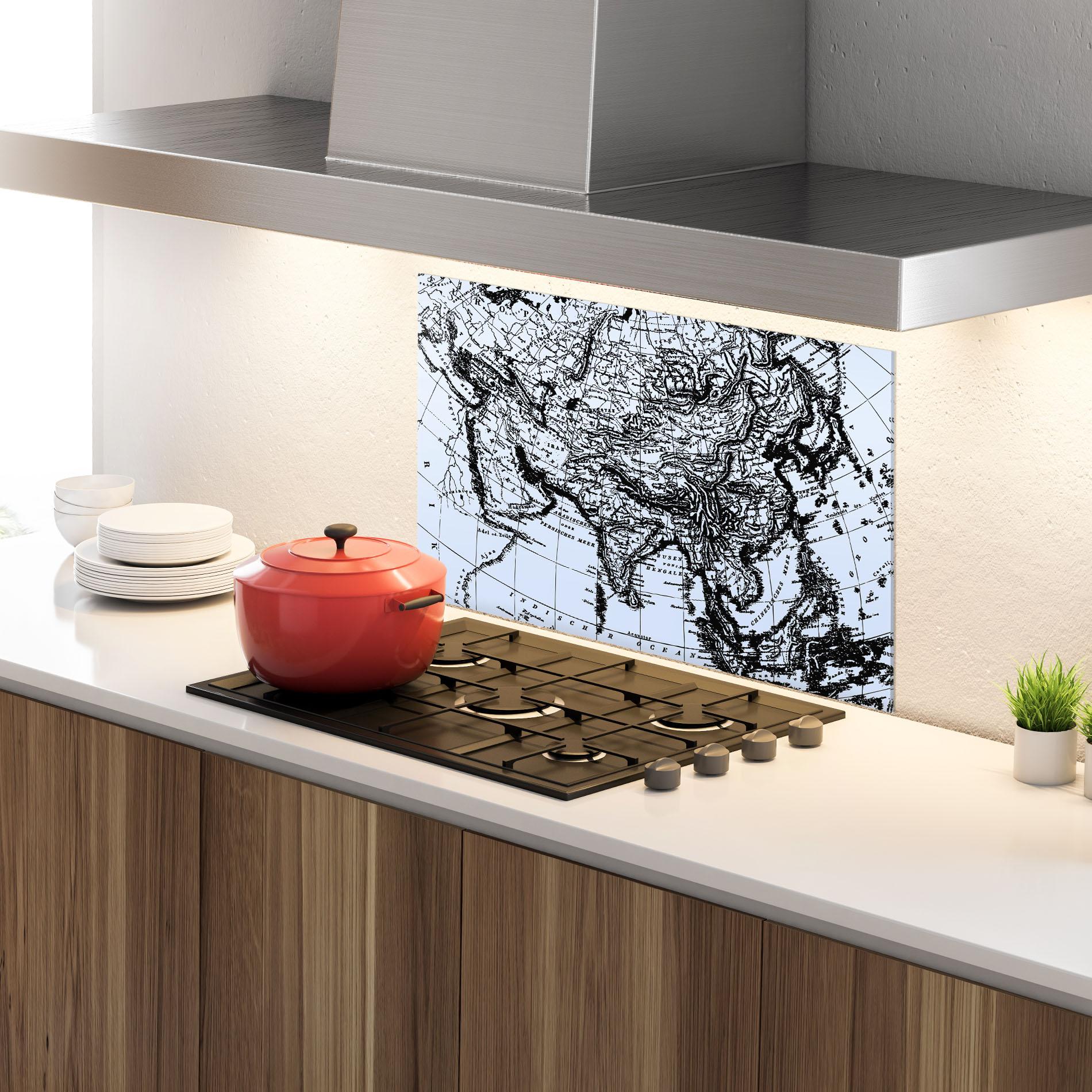 Panou Sticla Bucatarie Blue Old Map mockup 4