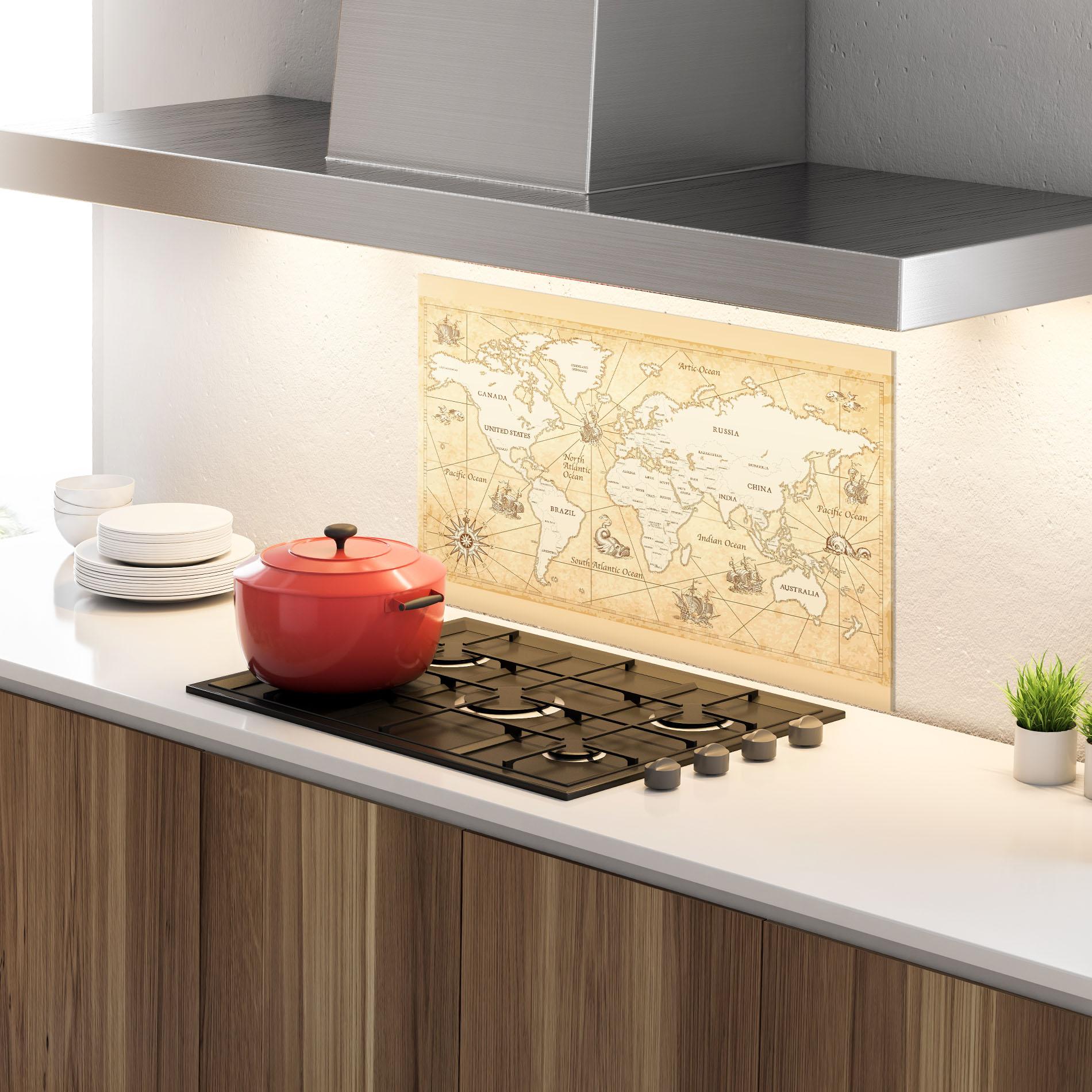 Panou Sticla Bucatarie Cream Old Map mockup 4