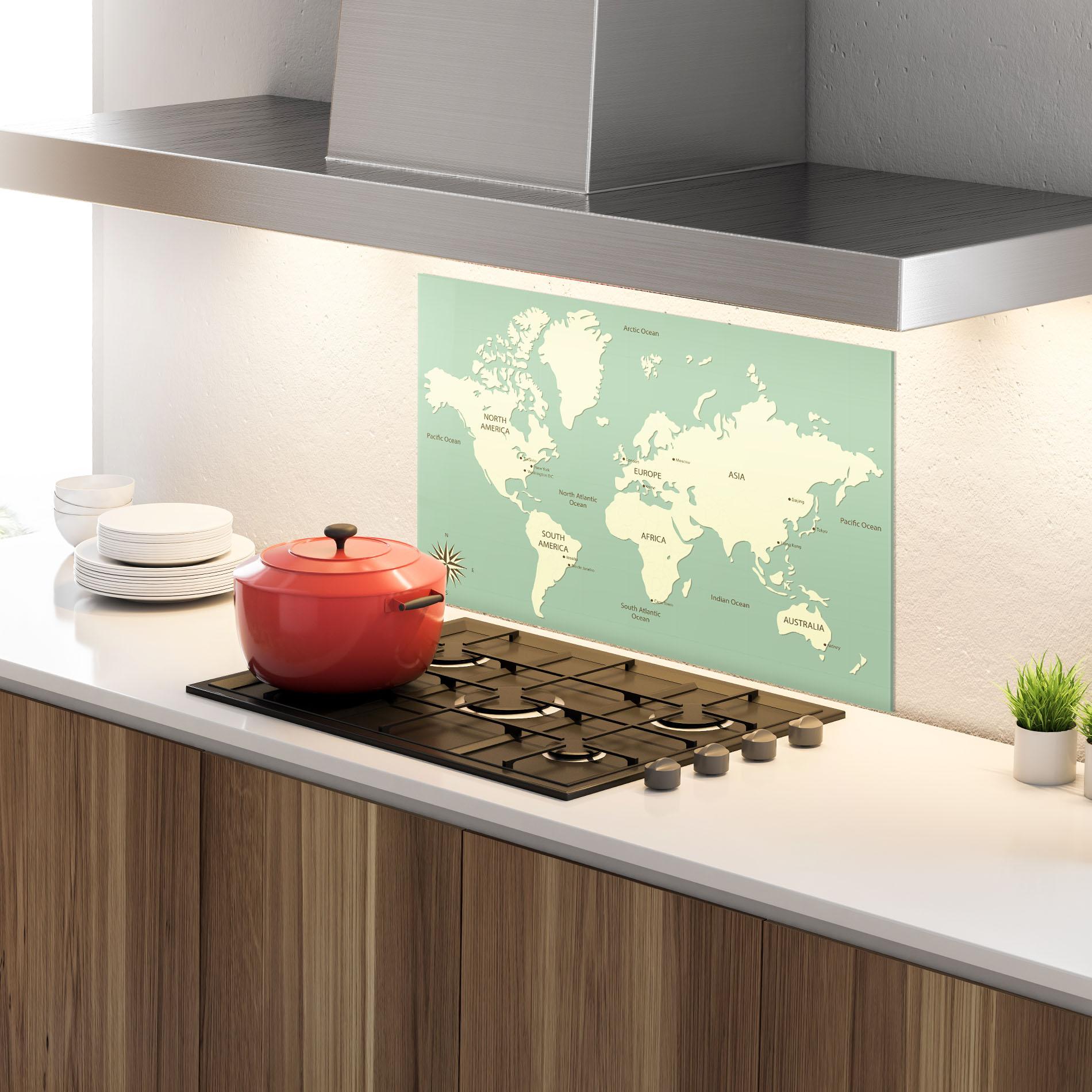 Panou Sticla Bucatarie Green Cream Map mockup 4