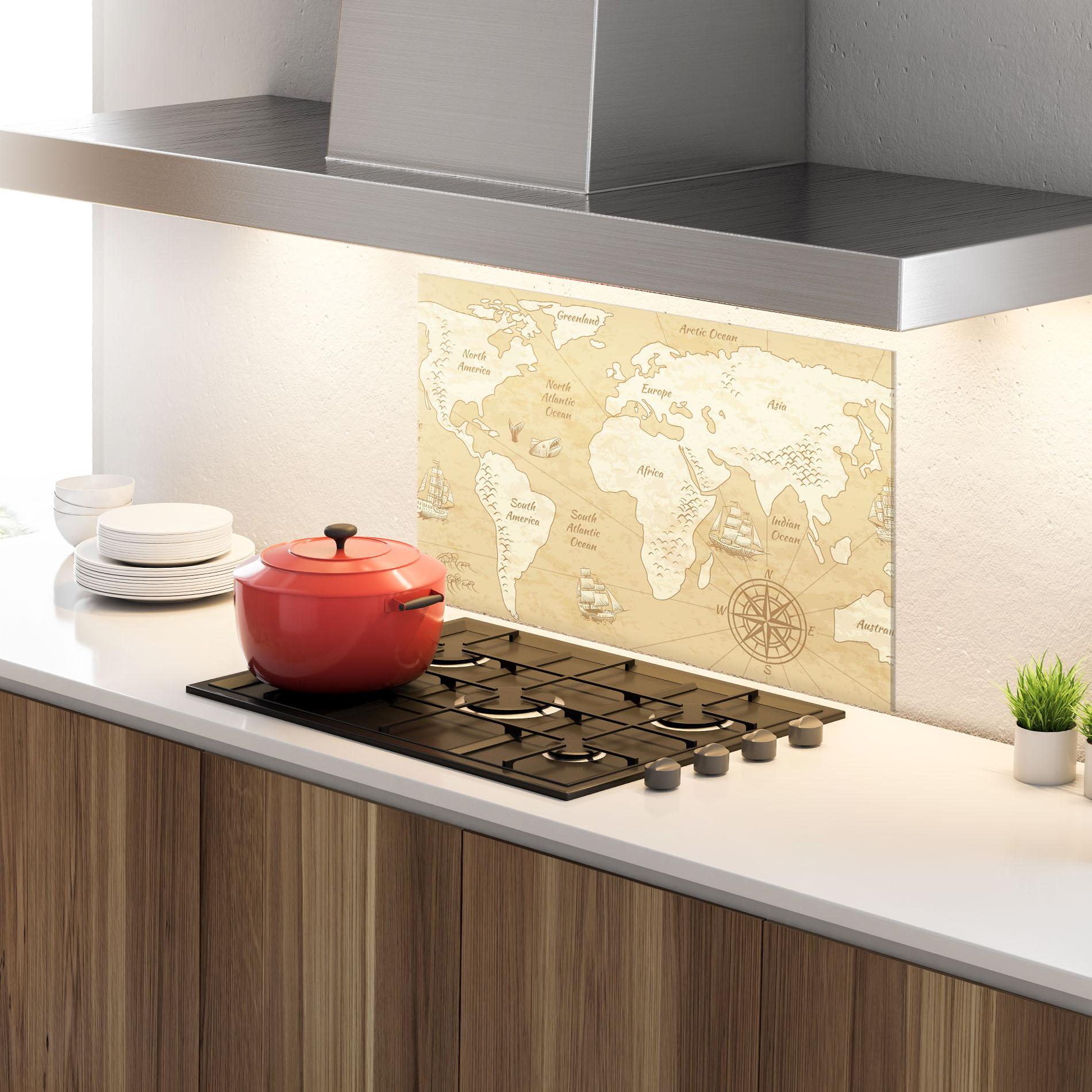 Panou Sticla Bucatarie Old Continents Map mockup 4