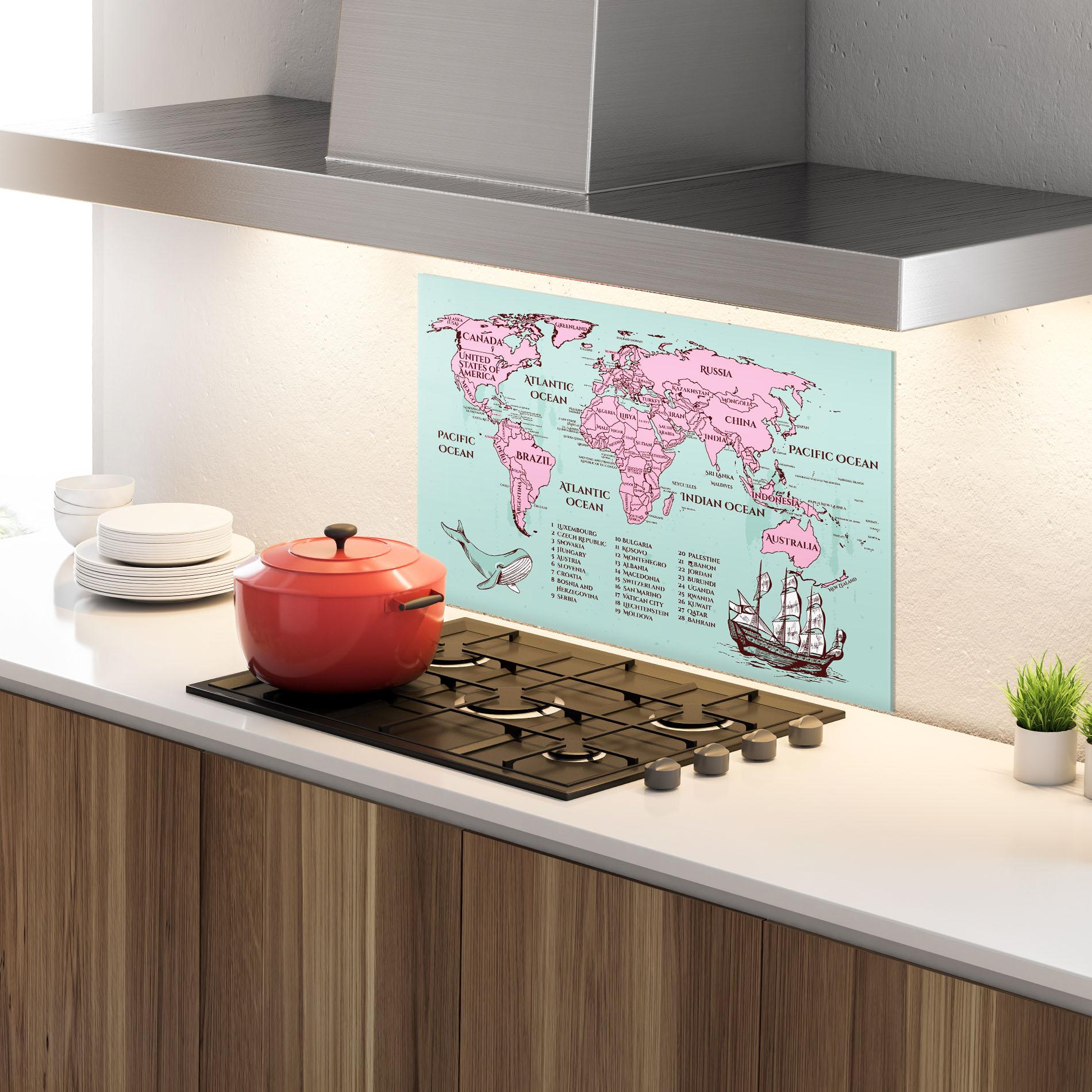 Panou Sticla Bucatarie Pink Pirate Map mockup 4