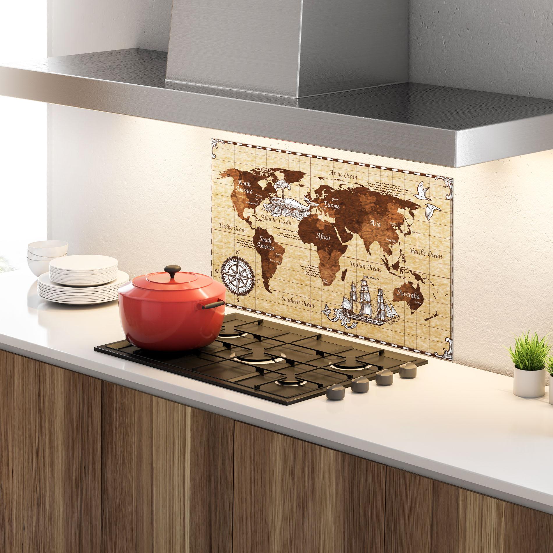 Panou Sticla Bucatarie Pirate World Map mockup 4