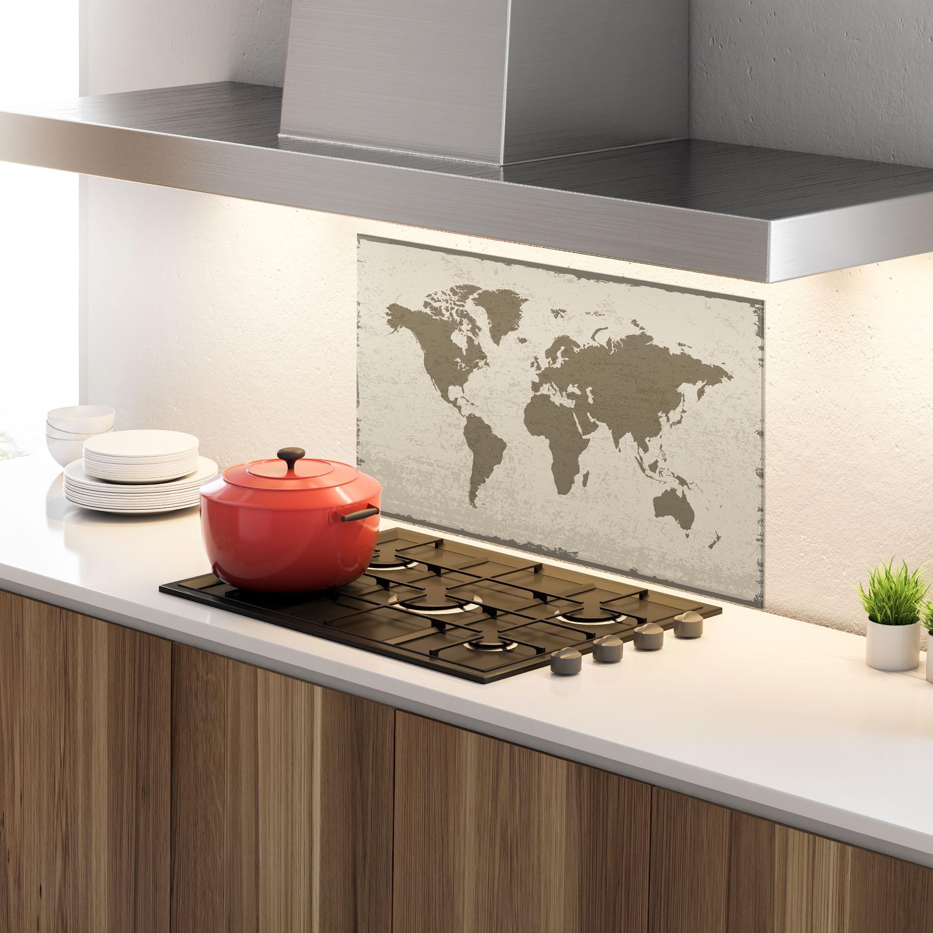Panou Sticla Bucatarie World Brown Map mockup 4