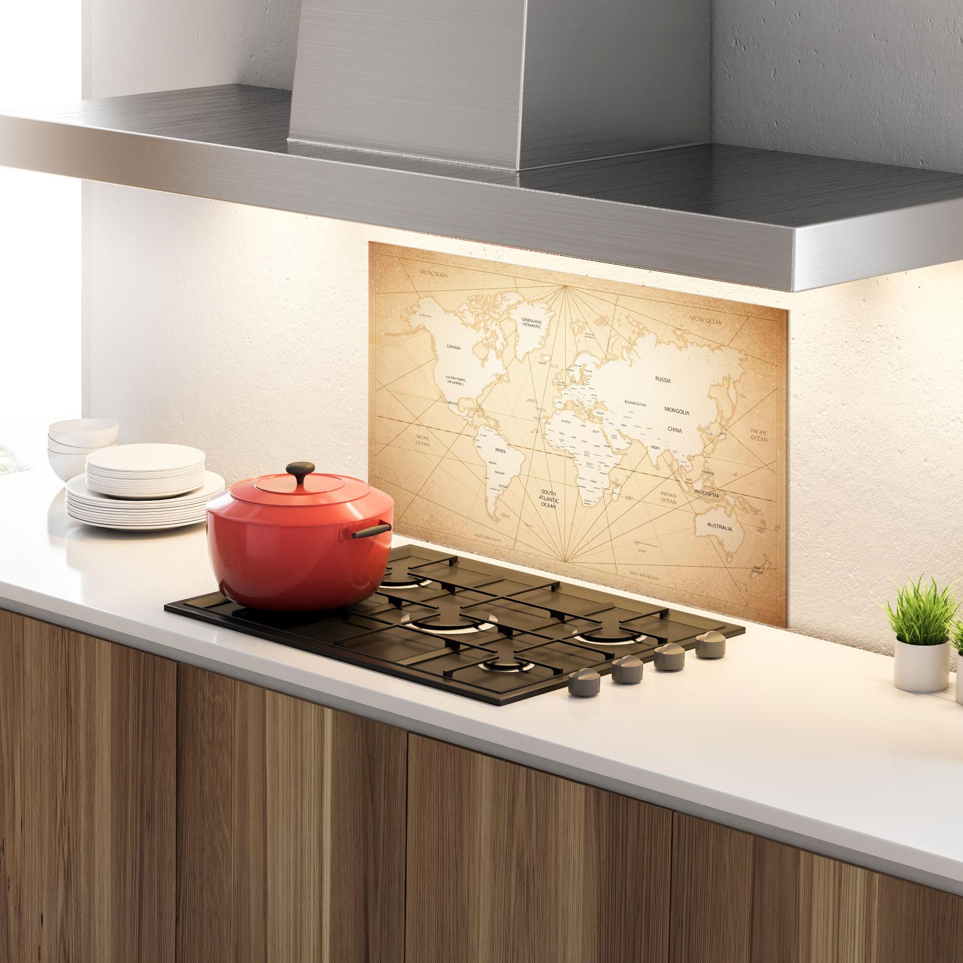 Panou Sticla Bucatarie World Vintage Map mockup 4