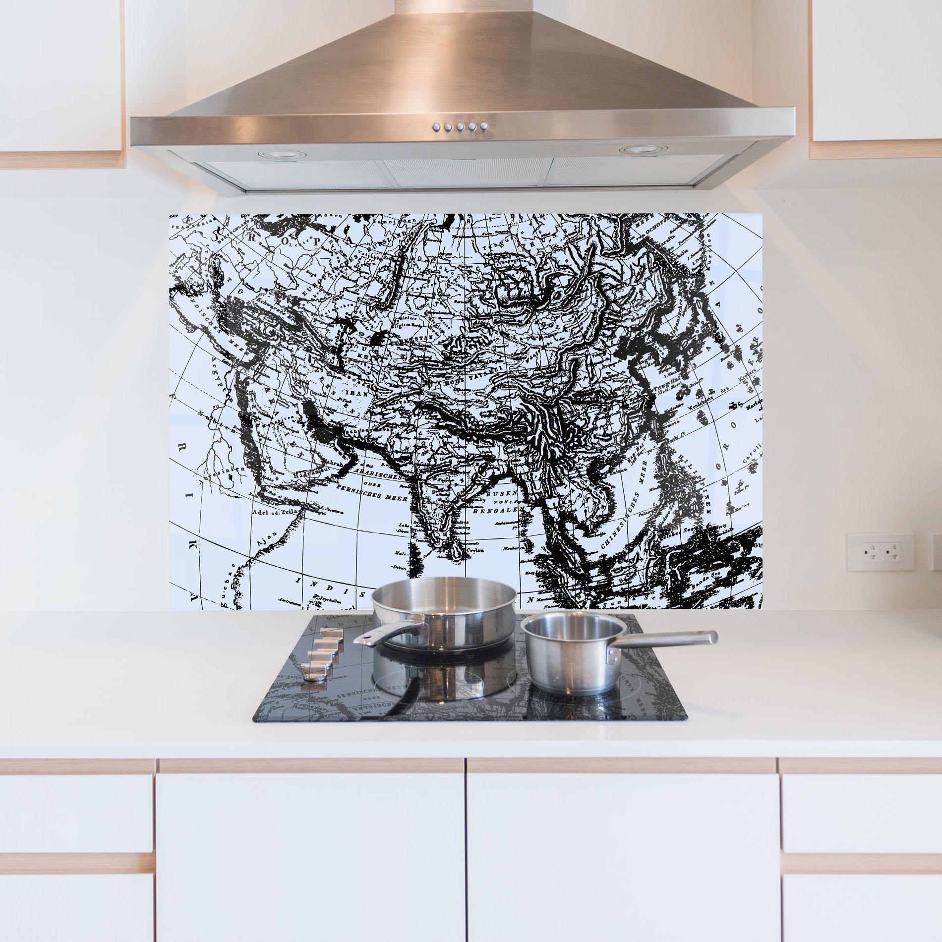 Panou Sticla Bucatarie Blue Old Map mockup 5