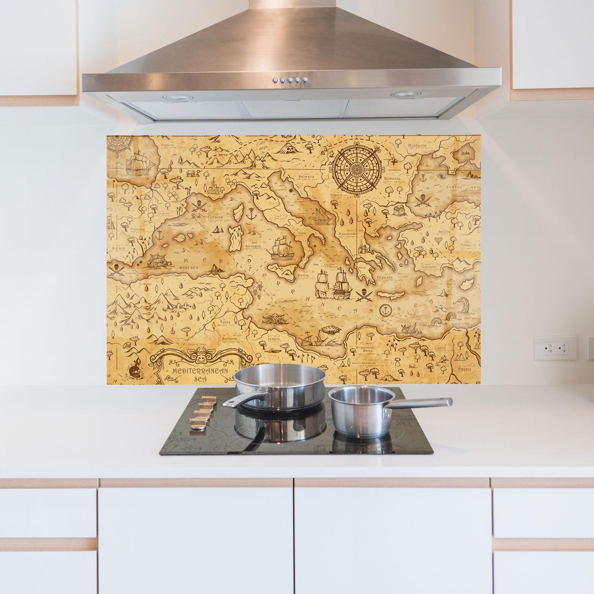 Panou Sticla Bucatarie Cream Brown Map mockup 5