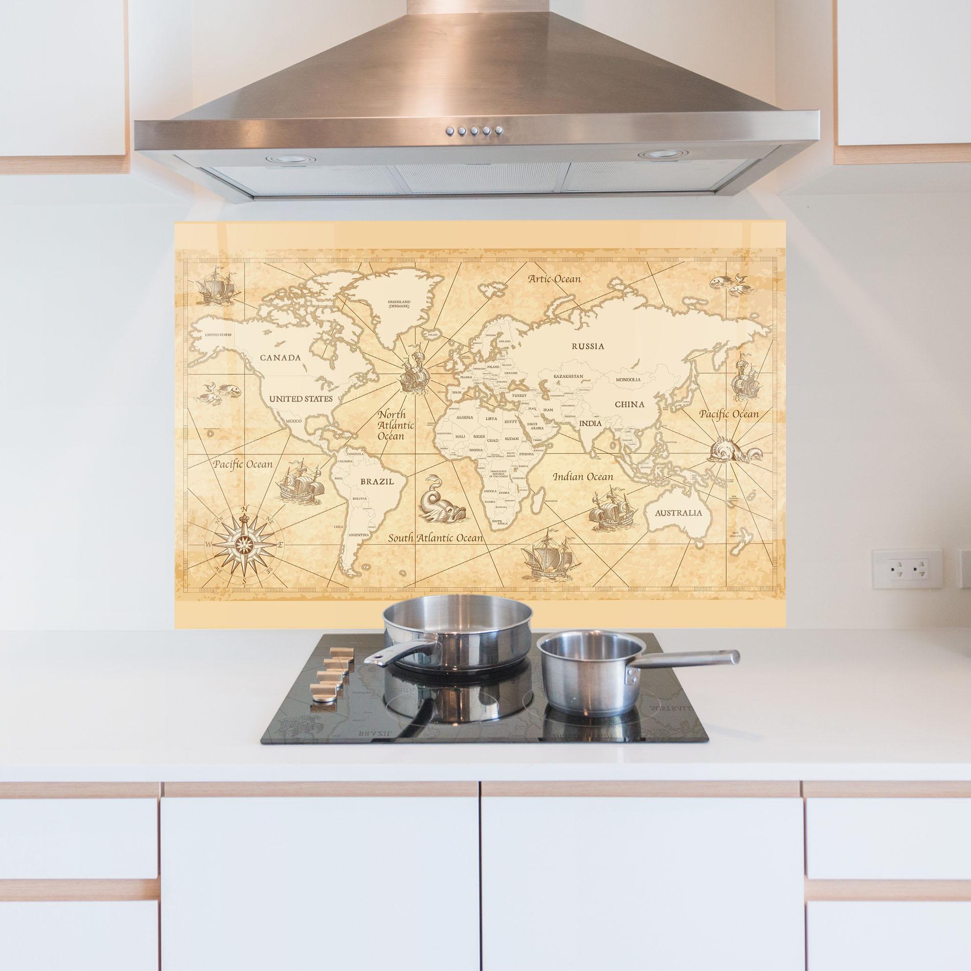 Panou Sticla Bucatarie Cream Old Map mockup 5