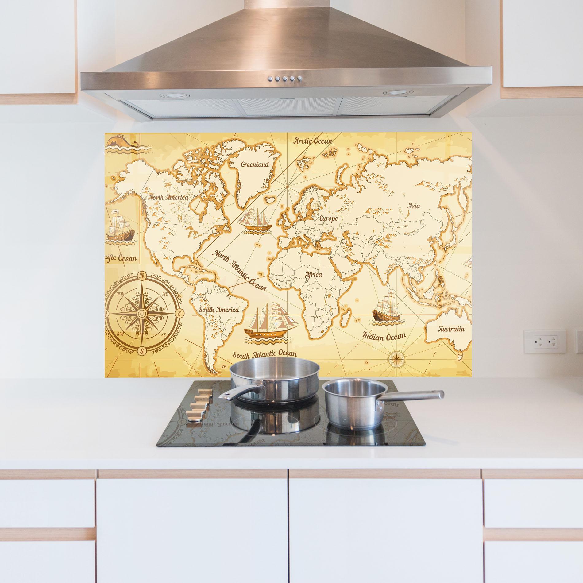 Panou Sticla Bucatarie Gold Old Map mockup 5