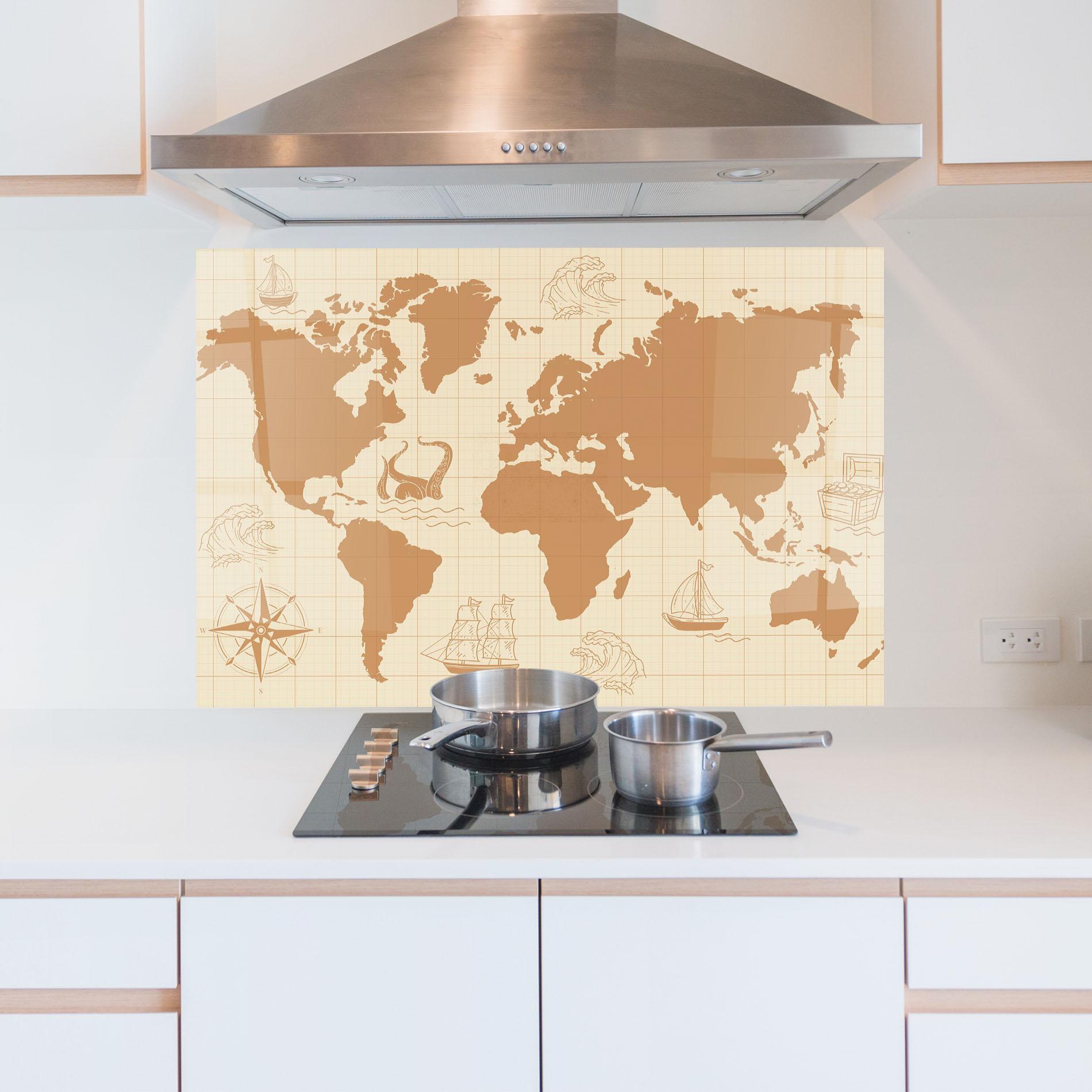 Panou Sticla Bucatarie Light Cream Map mockup 5