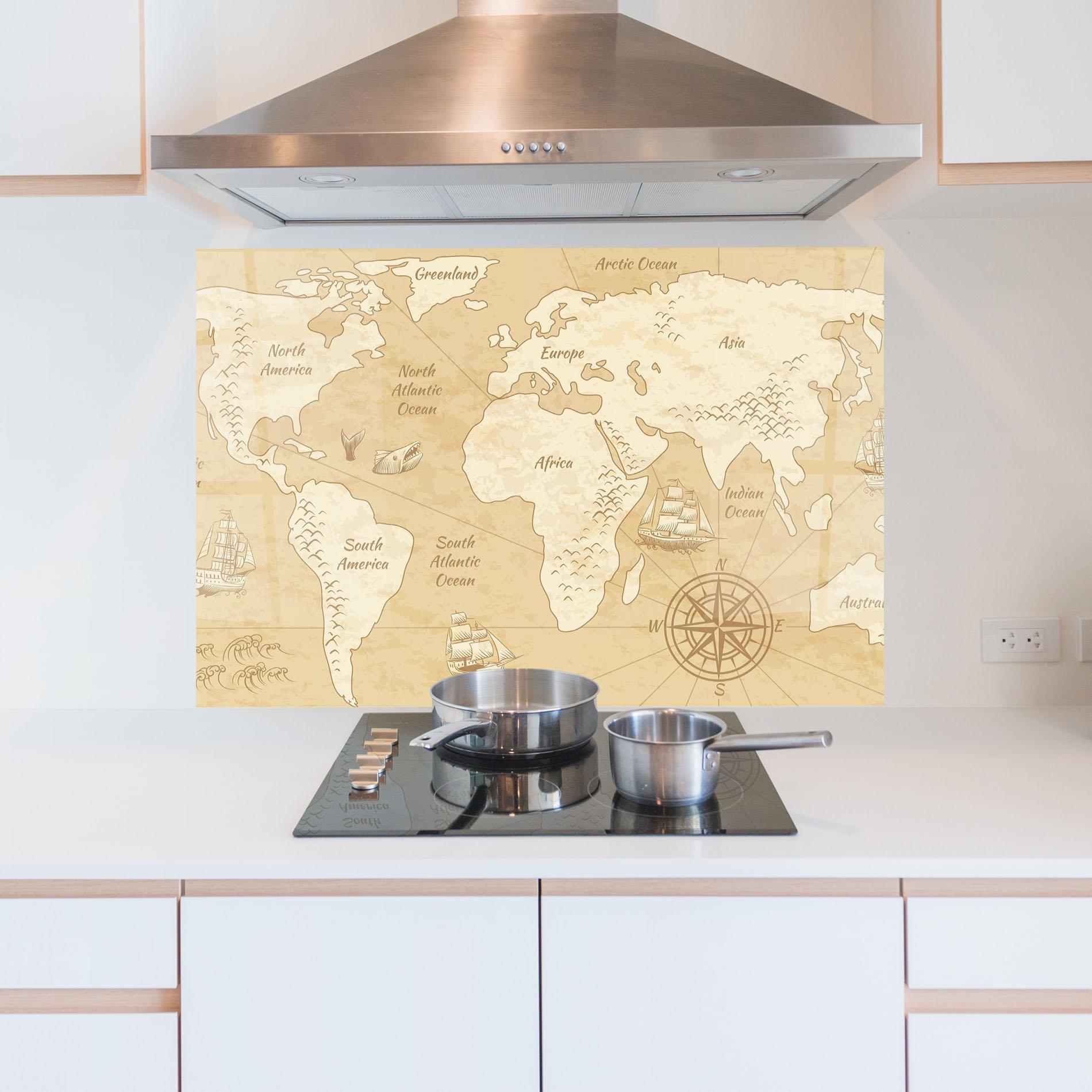 Panou Sticla Bucatarie Old Continents Map mockup 5
