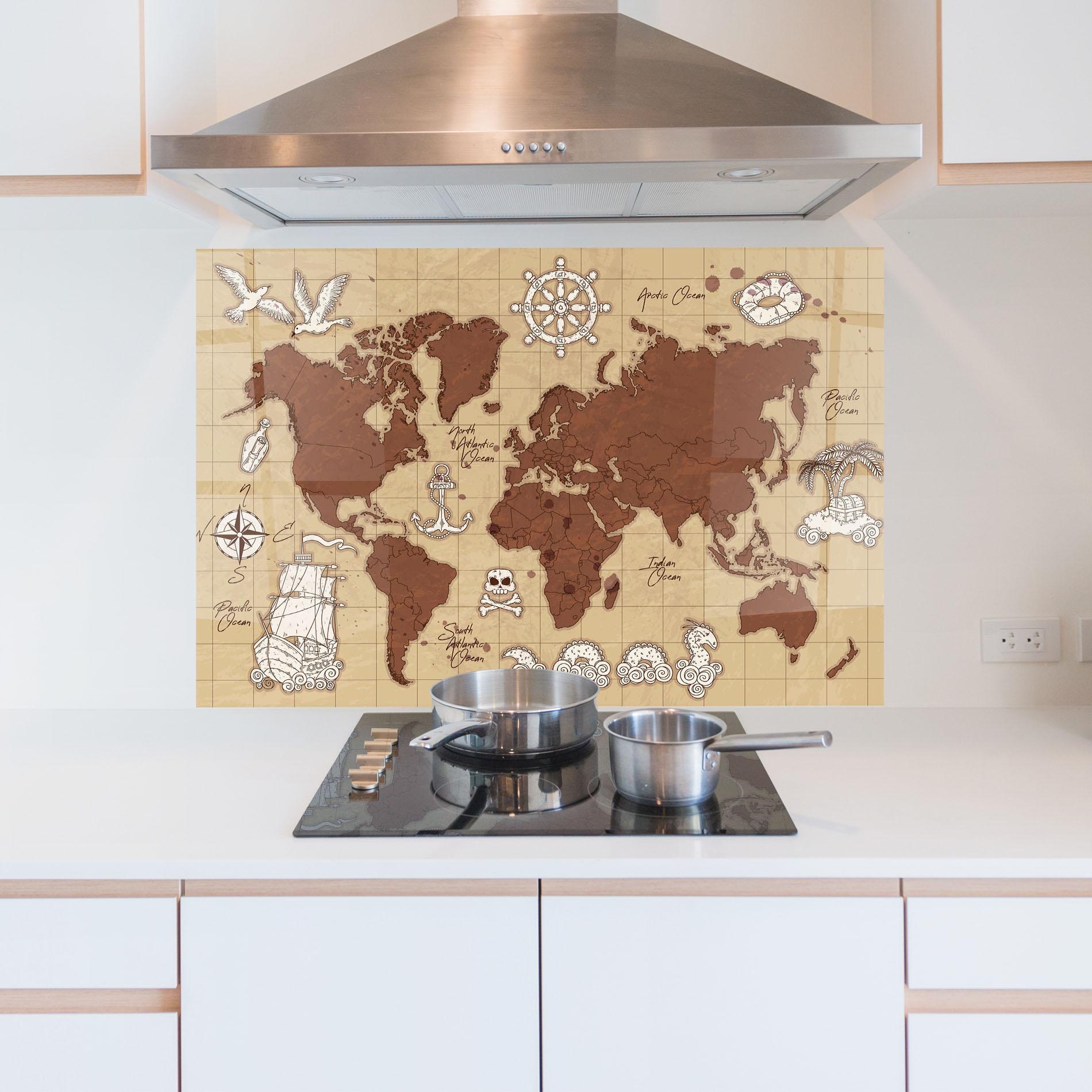 Panou Sticla Bucatarie Old Pirate Map mockup 5