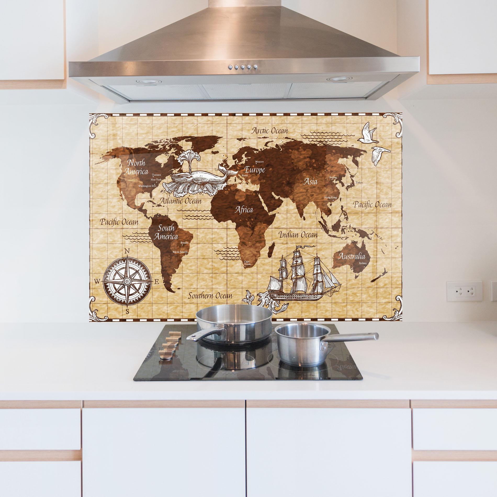 Panou Sticla Bucatarie Pirate World Map mockup 5