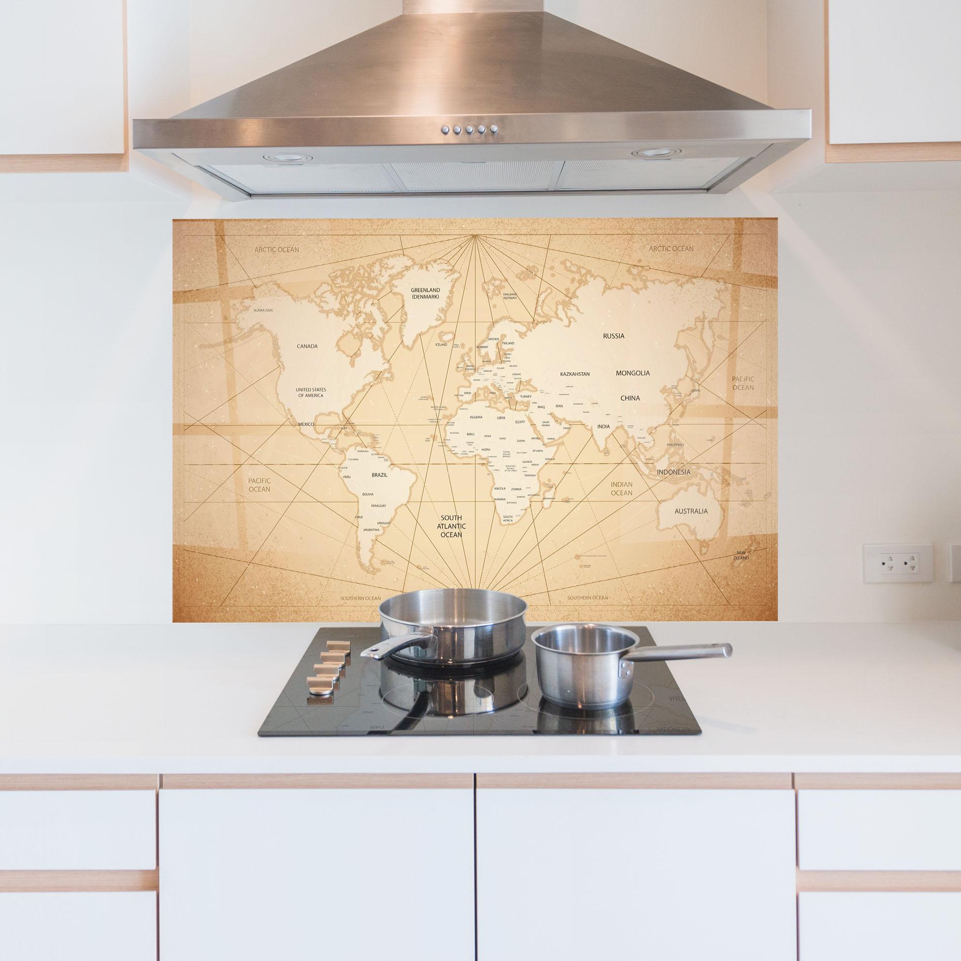 Panou Sticla Bucatarie World Vintage Map mockup 5
