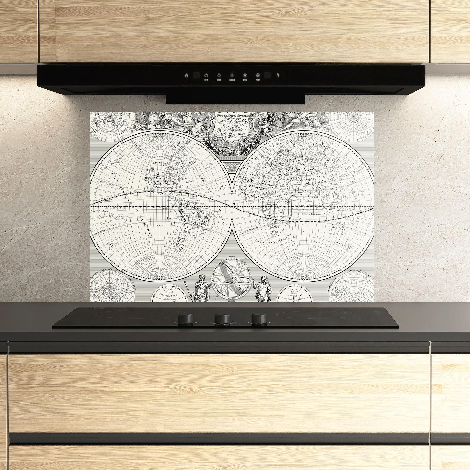 Panou Sticla Bucatarie Black White Map mockup 3