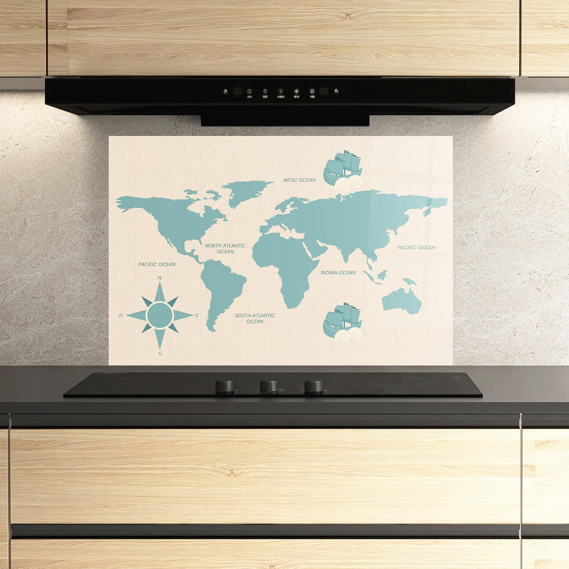 Panou Sticla Bucatarie Cream Blue Map mockup 3