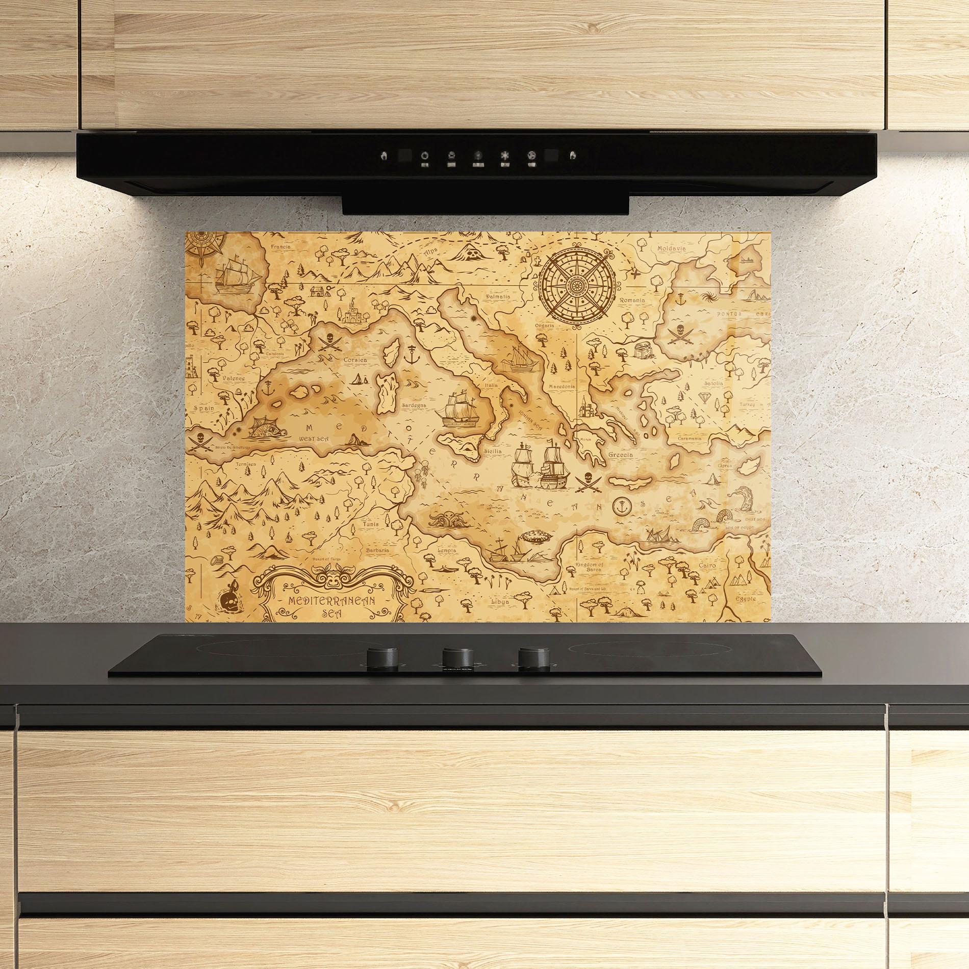 Panou Sticla Bucatarie Cream Brown Map mockup 3