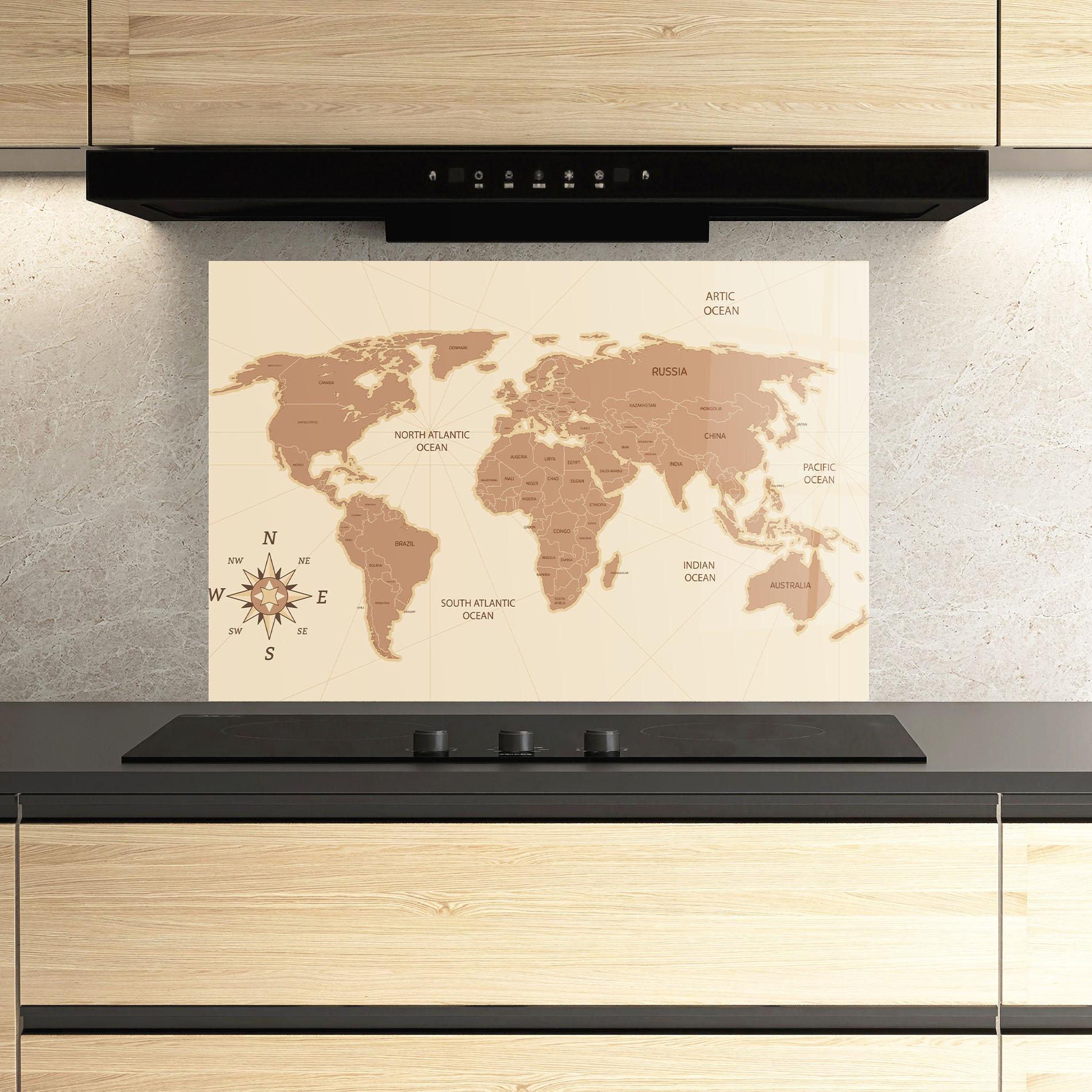 Panou Sticla Bucatarie Cream Map Vintage mockup 3