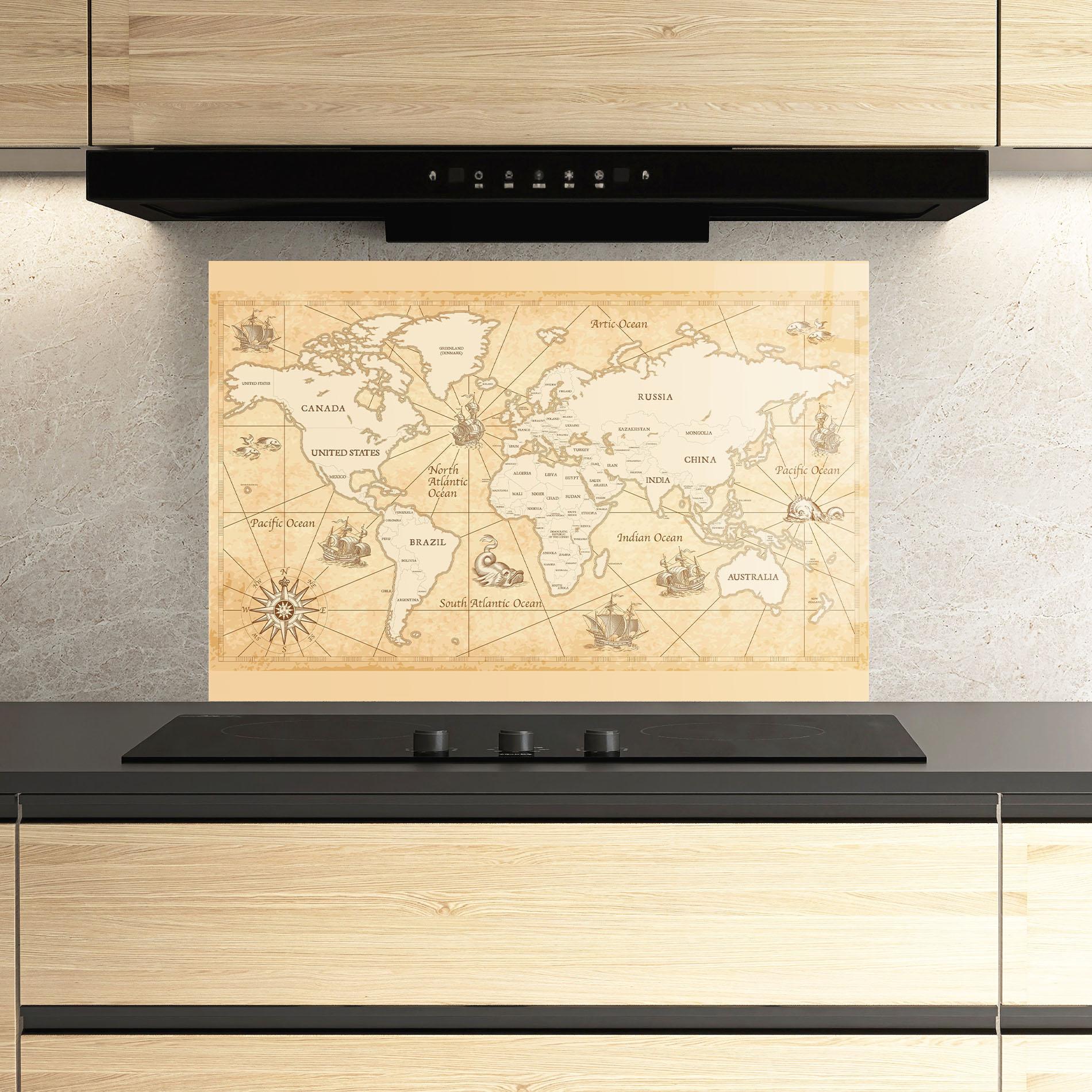 Panou Sticla Bucatarie Cream Old Map mockup 3